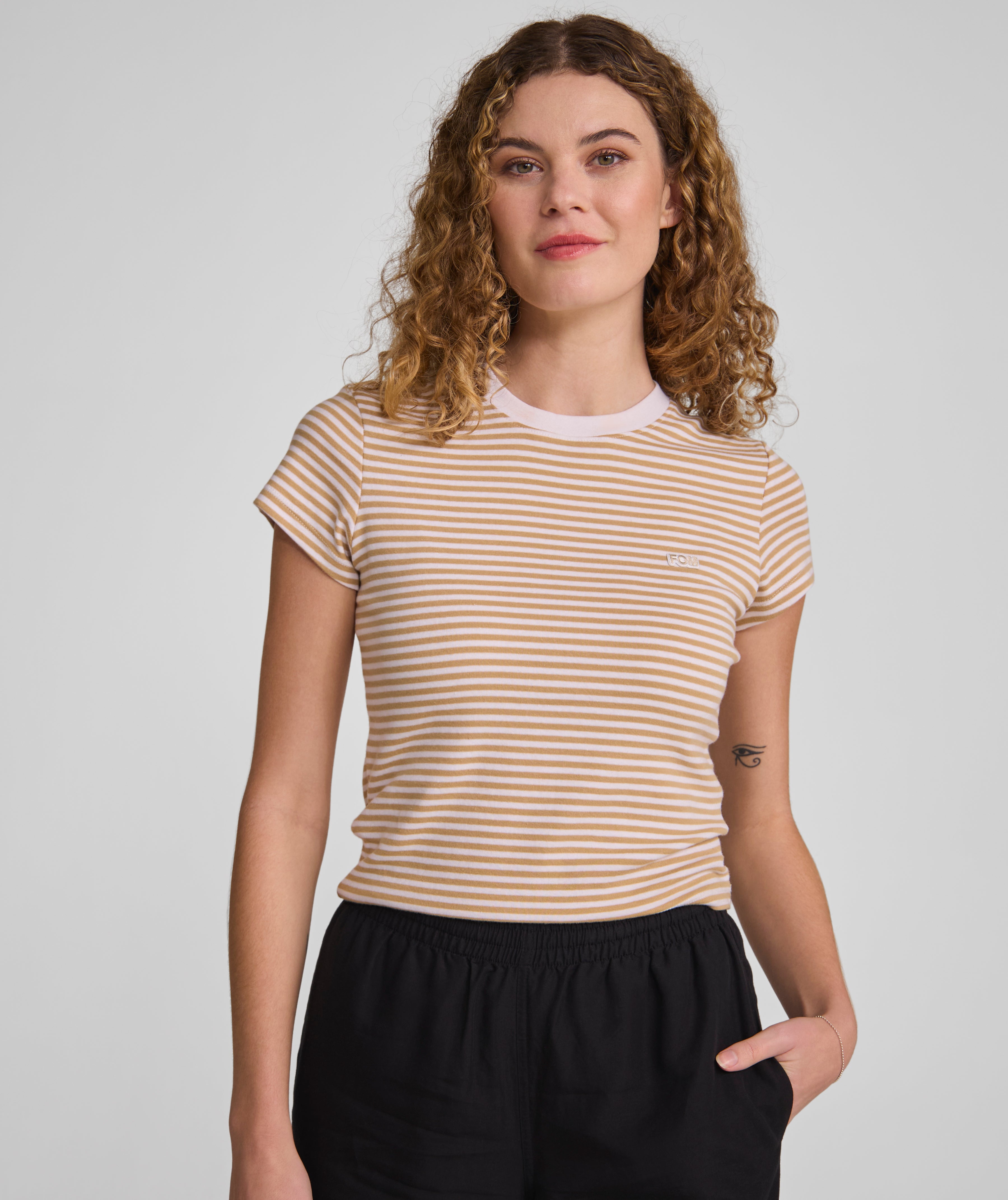 Ladies 1x1 Soft Rib Tee - X Stone Stripe