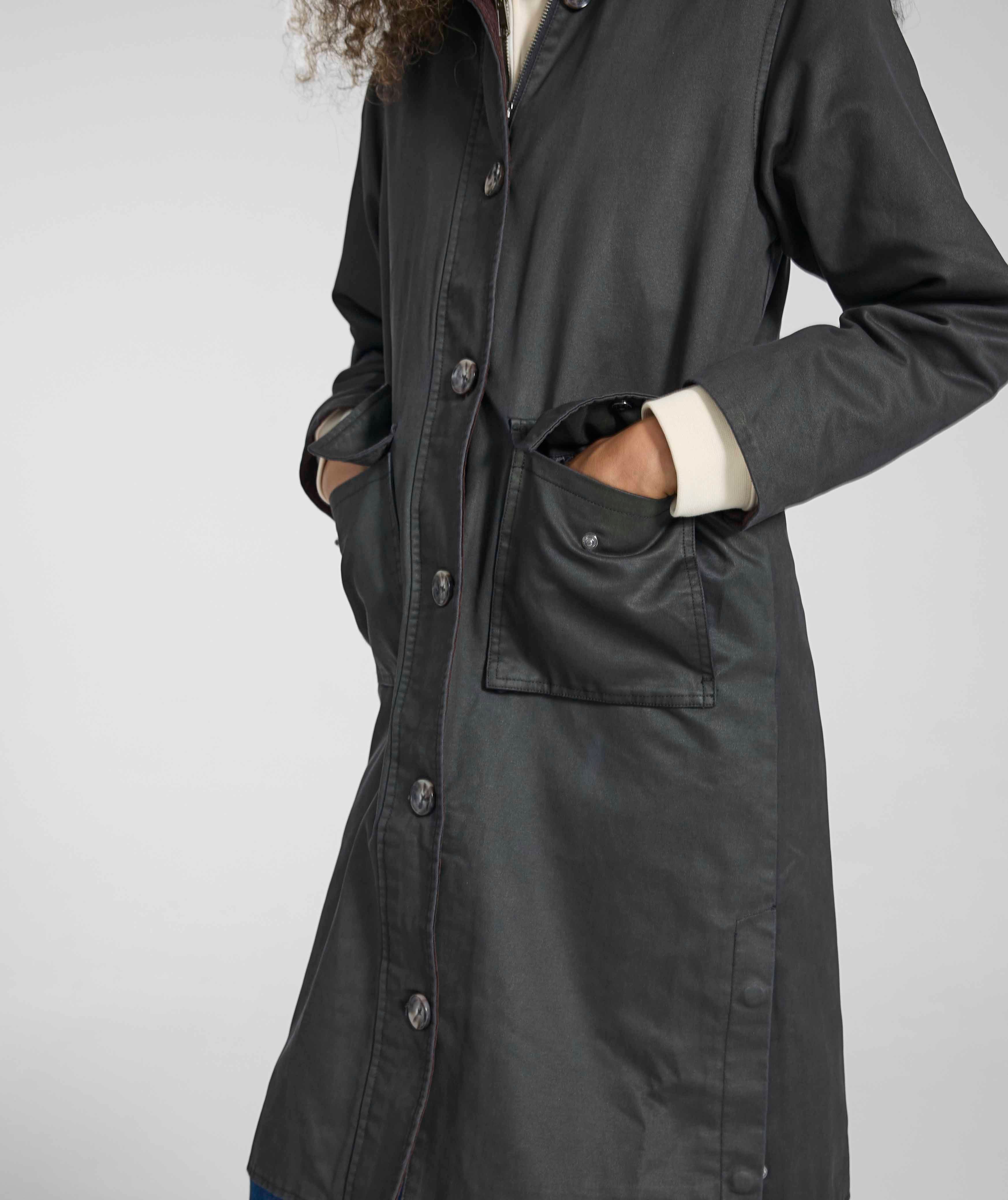 Ladies Coated Cotton Trench Coat - Onyx