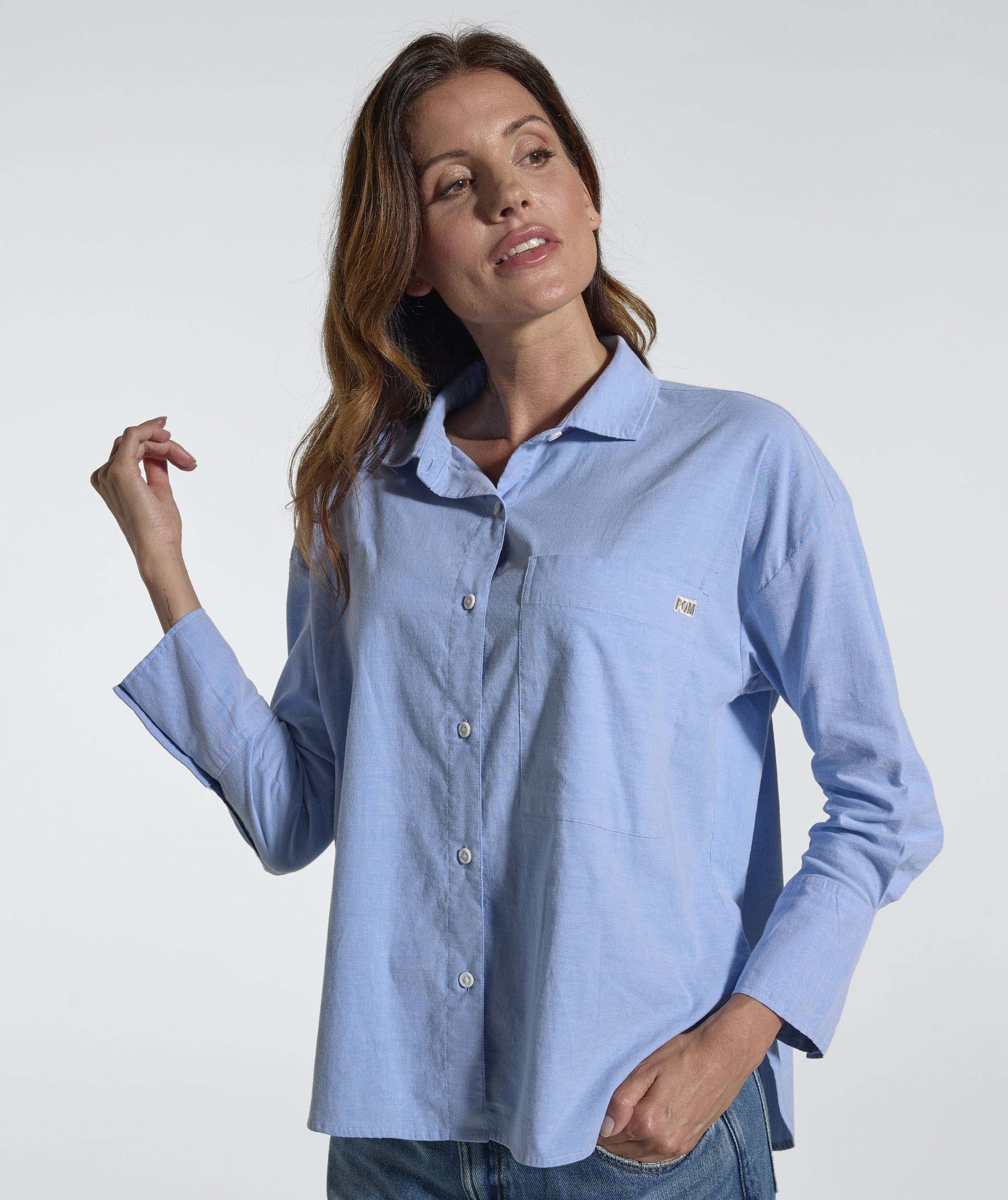 Ladies Chambray Pocket Shirt - Light Wash