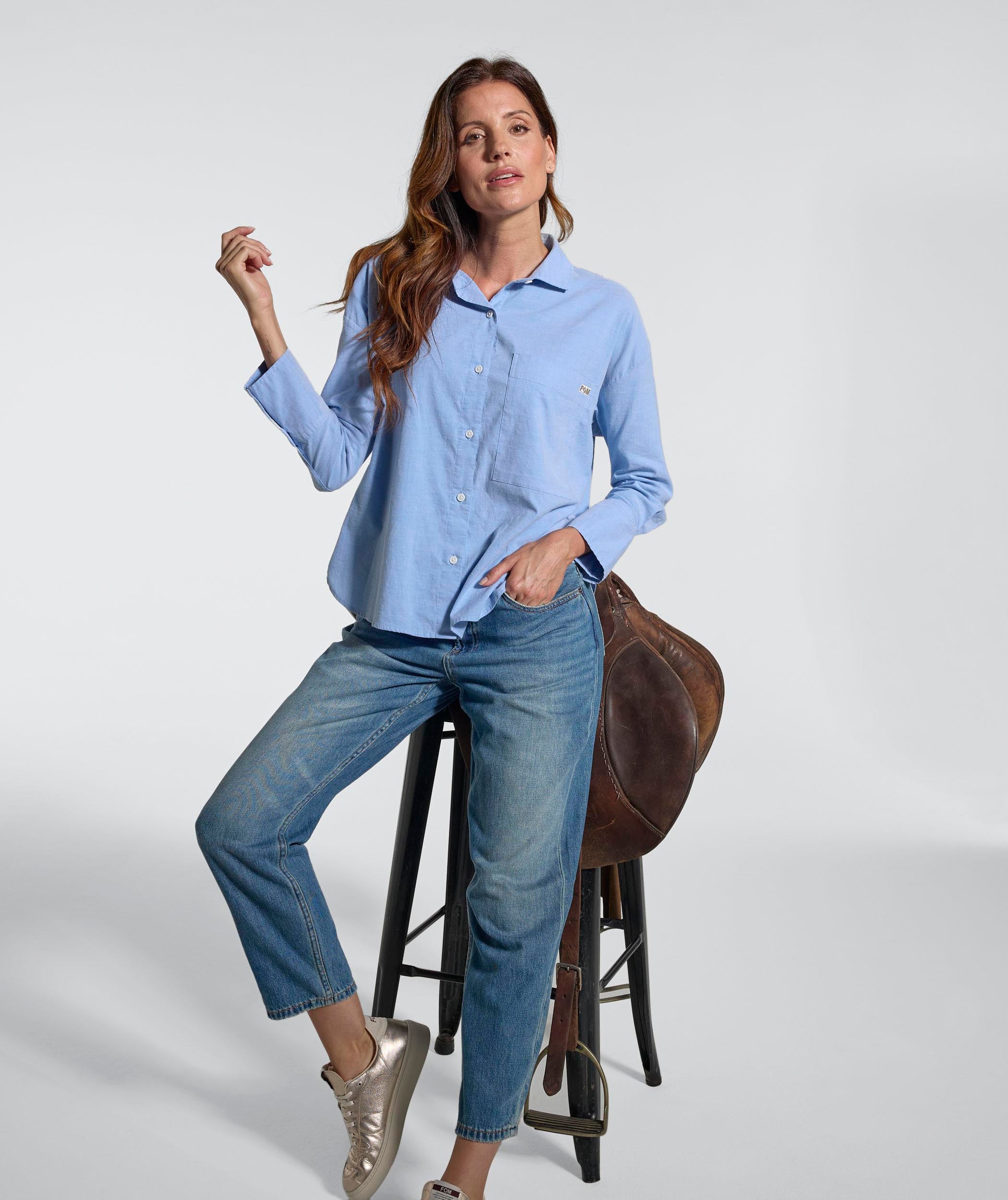 Ladies Chambray Pocket Shirt - Light Wash