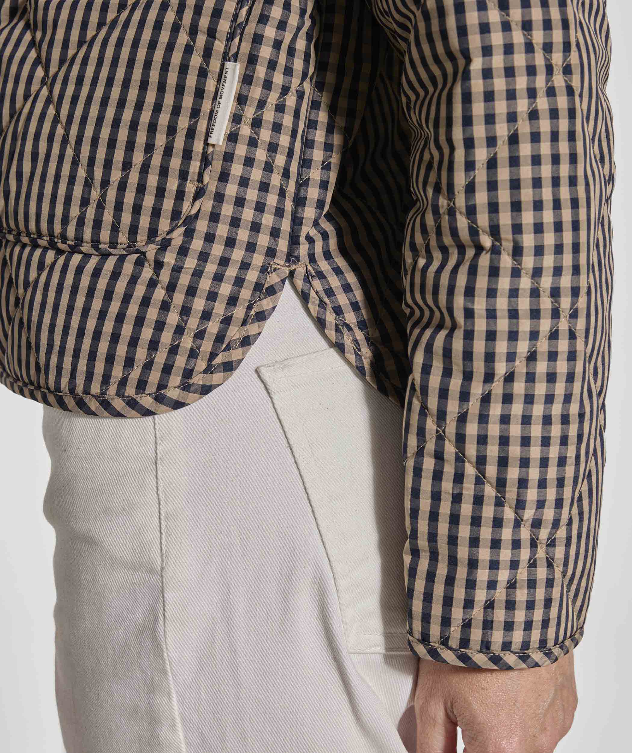 Ladies Check Quilted Jacket - Navy & Stone