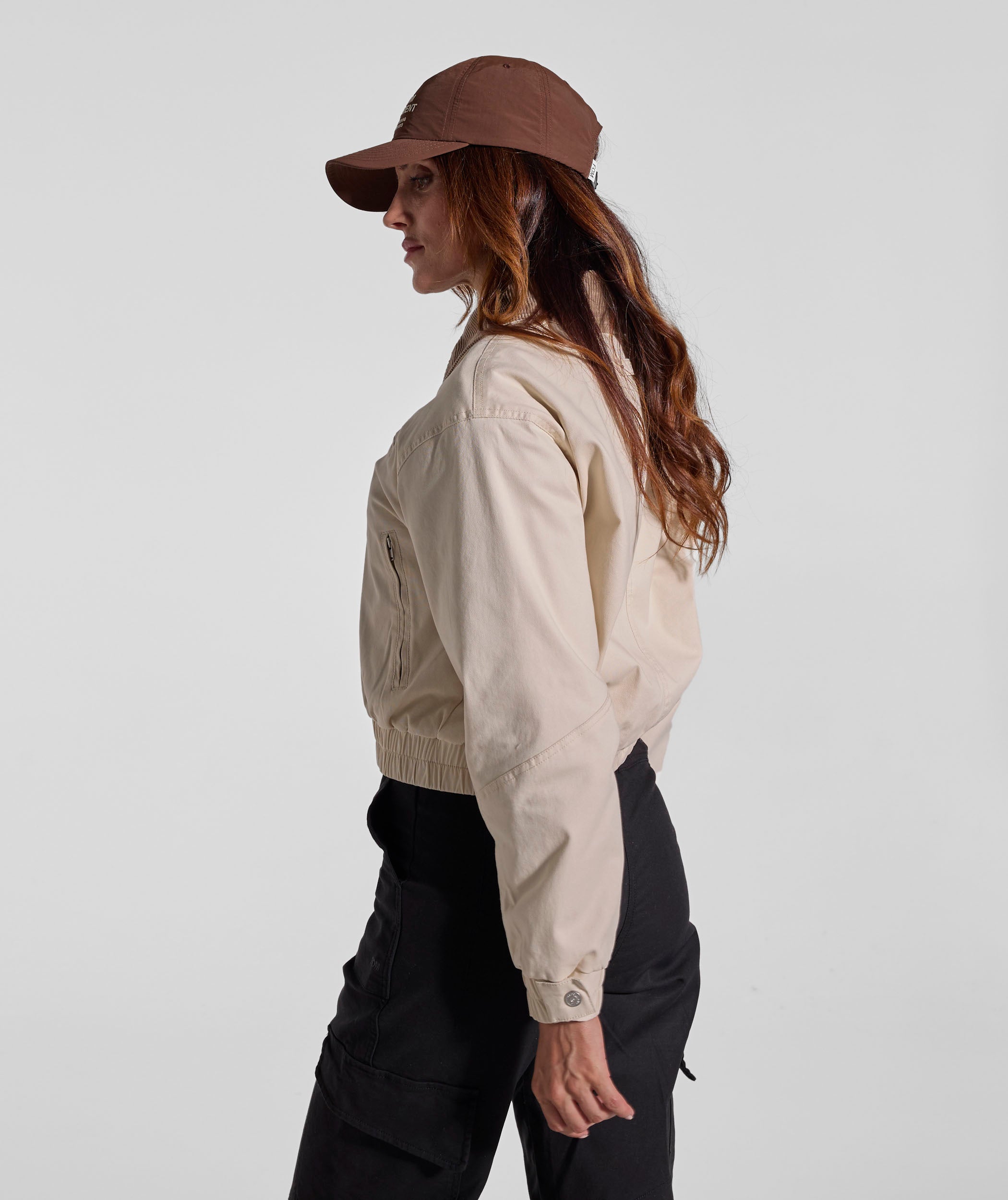 Ladies Cord Collar Bomber Jacket - Stone