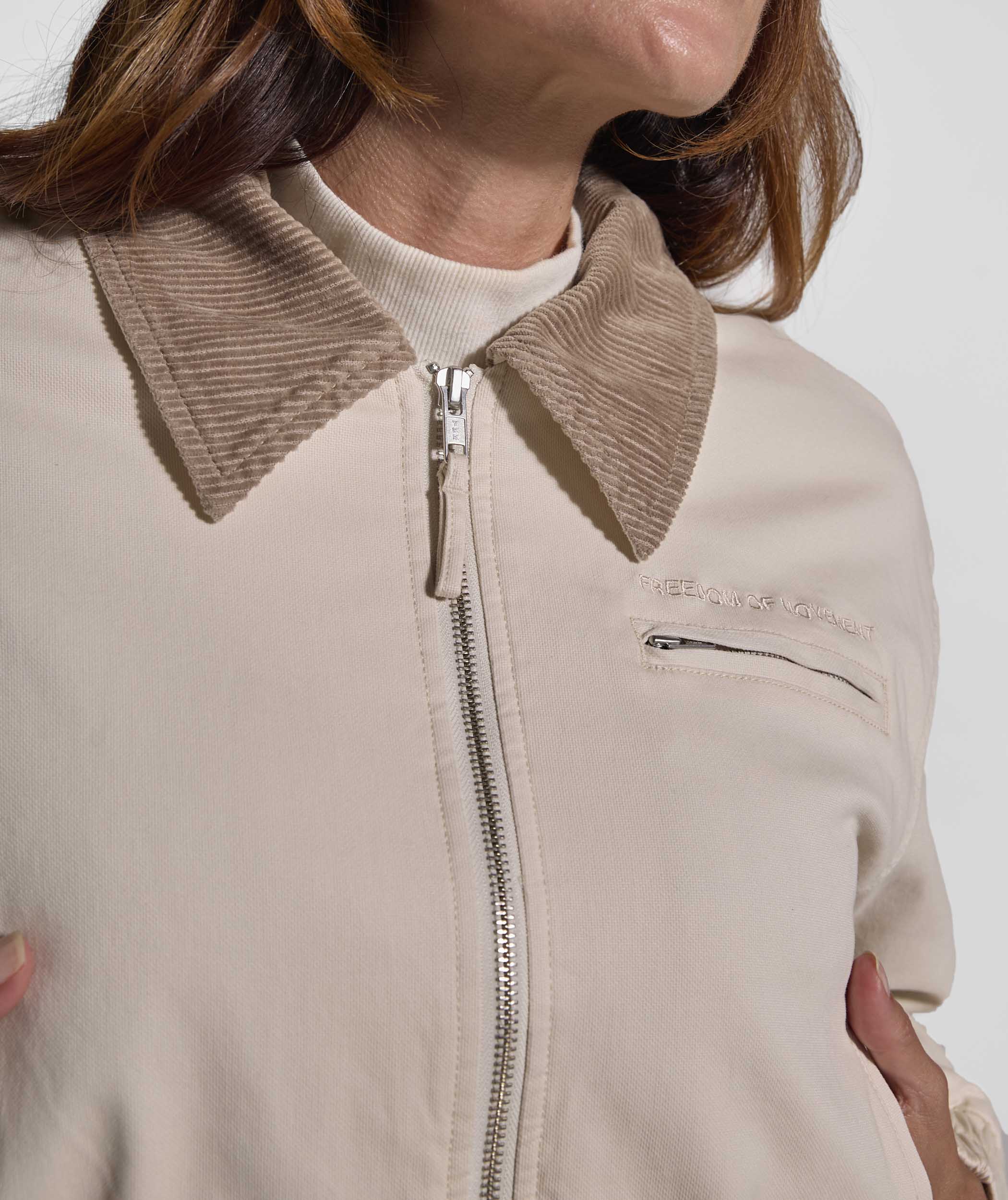 Ladies Cord Collar Bomber Jacket - Stone