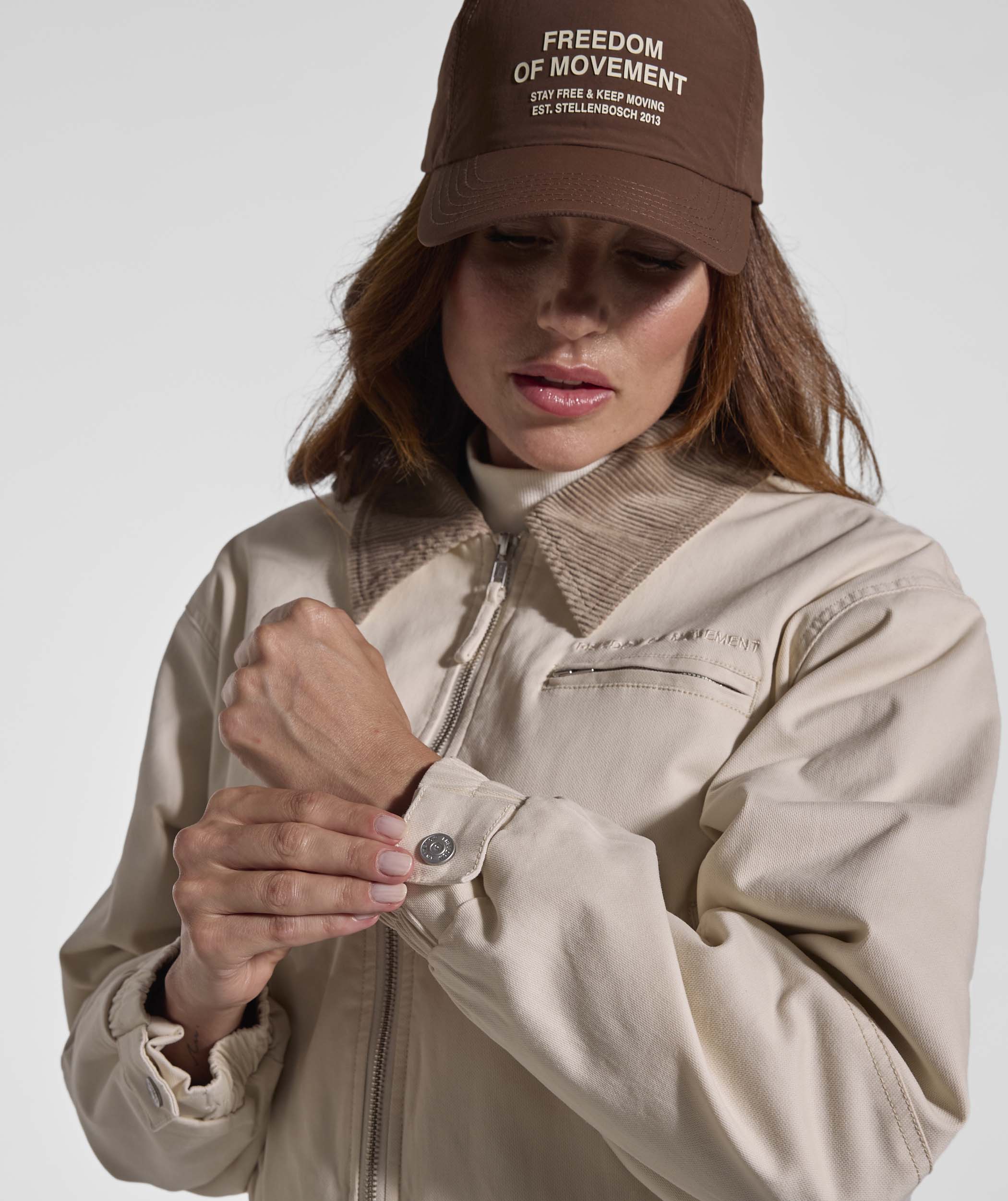 Ladies Cord Collar Bomber Jacket - Stone