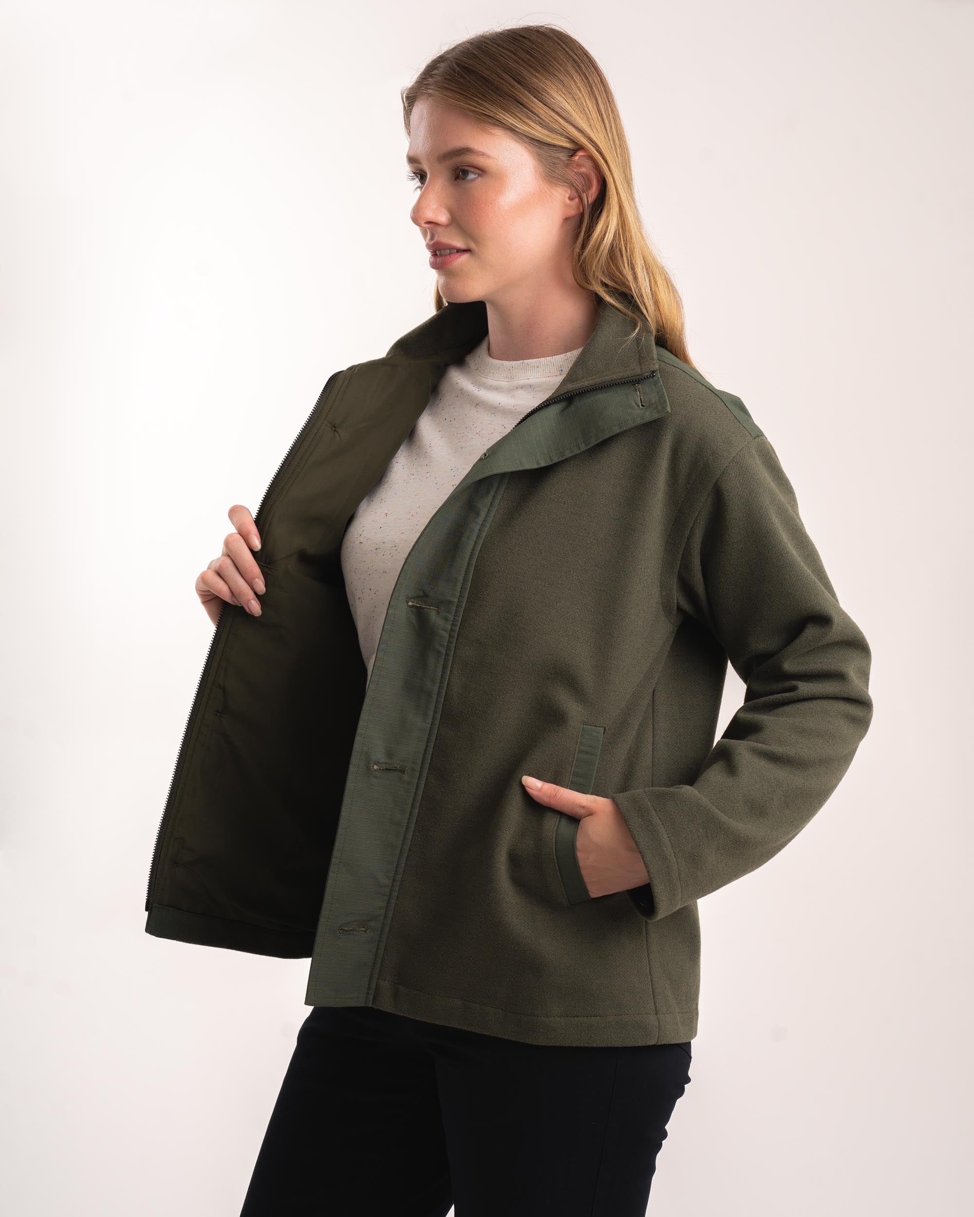 Ladies Melton Button Jacket - Bottle Green