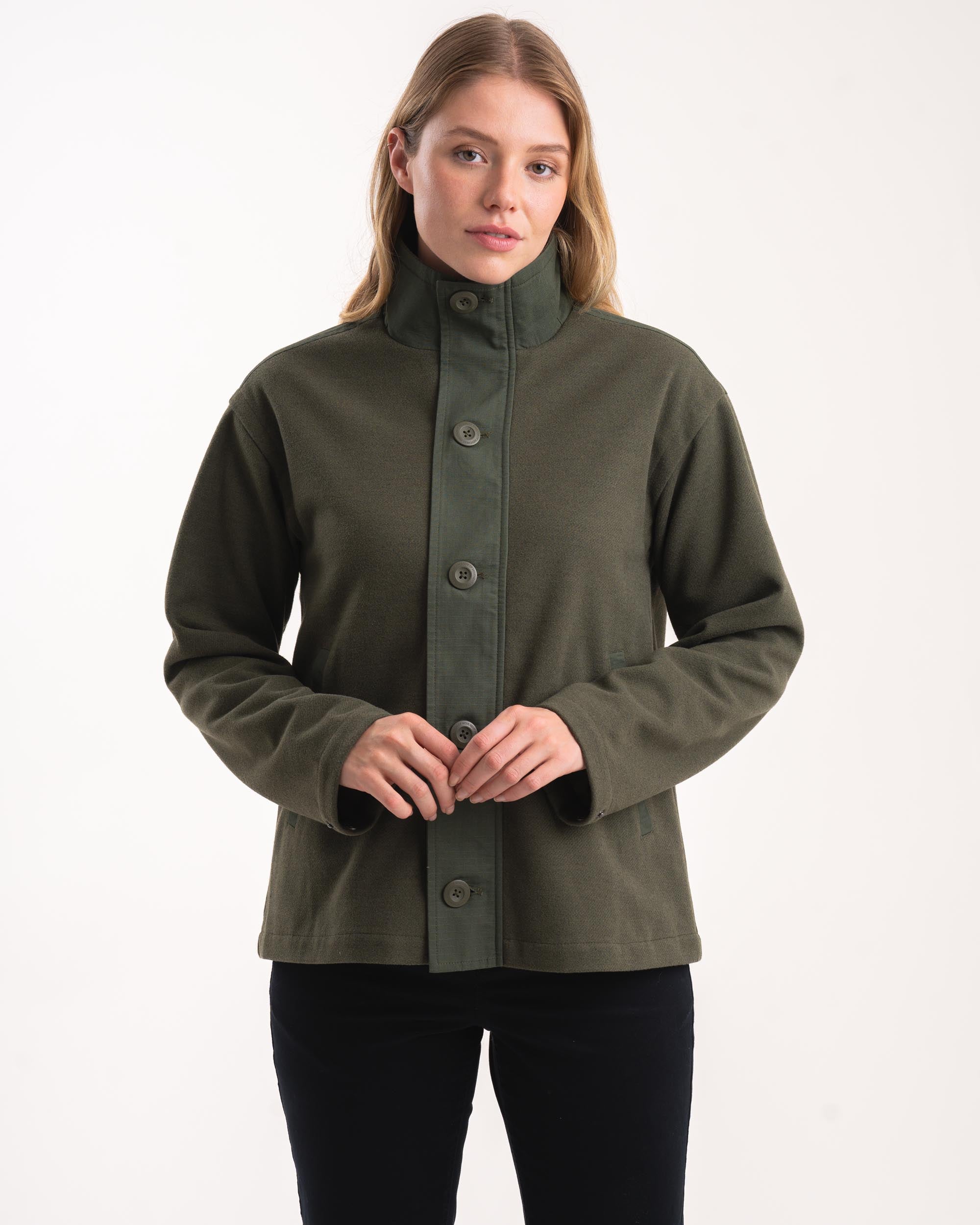 Ladies Melton Button Jacket - Bottle Green