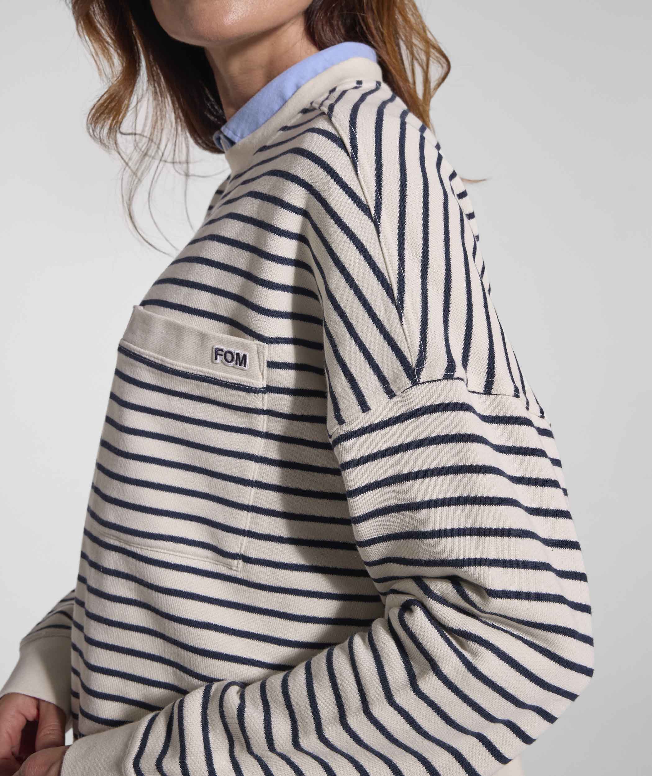 Ladies Pocket Stripe Sweater - Ivory & Navy