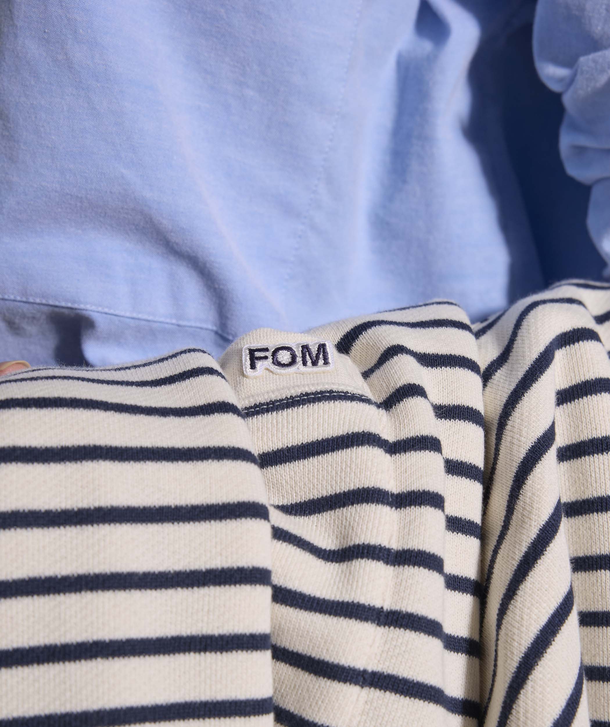 Ladies Pocket Stripe Sweater - Ivory & Navy