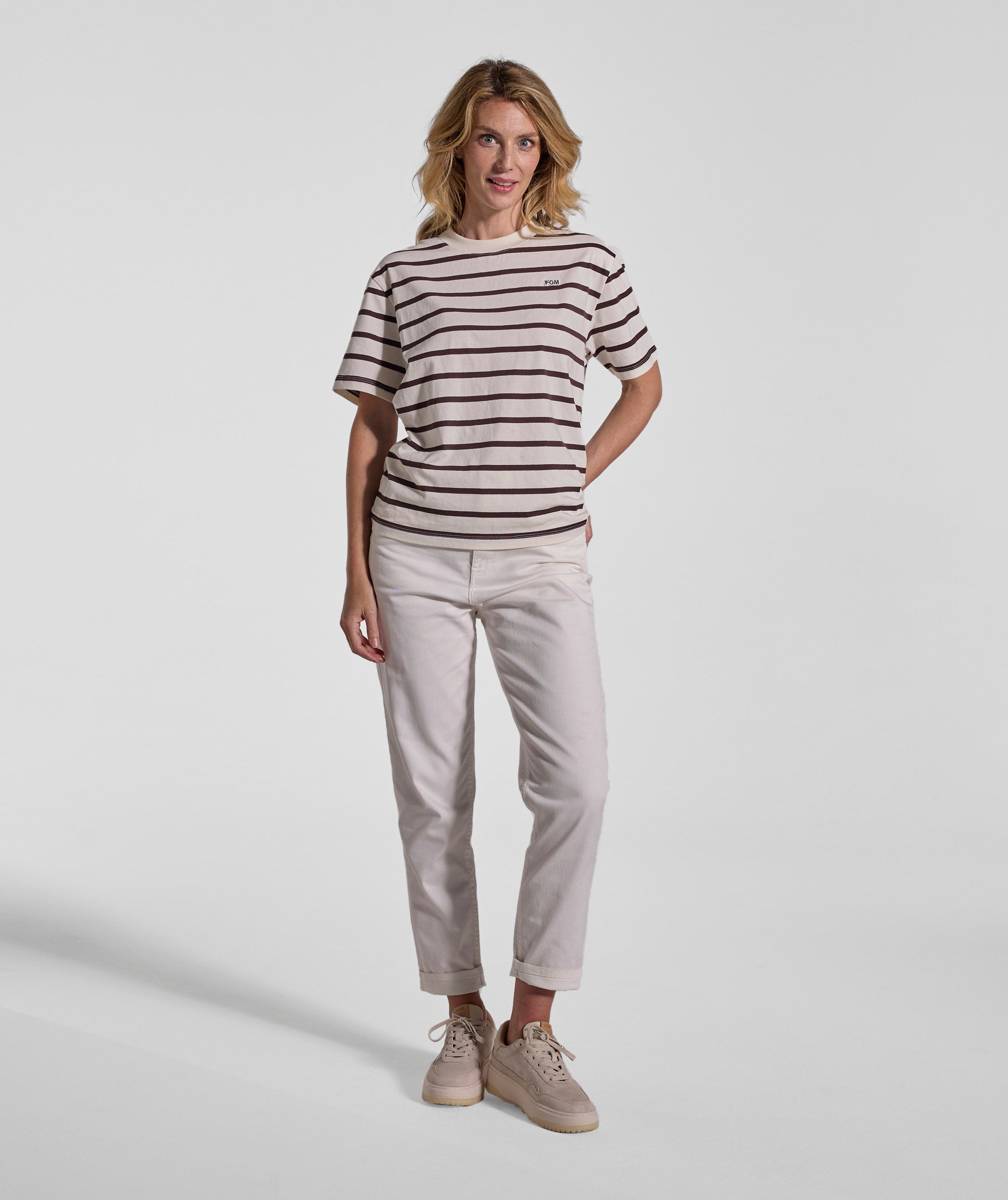 Ladies Relaxed Stripe Tee - Ivory & Chocolate