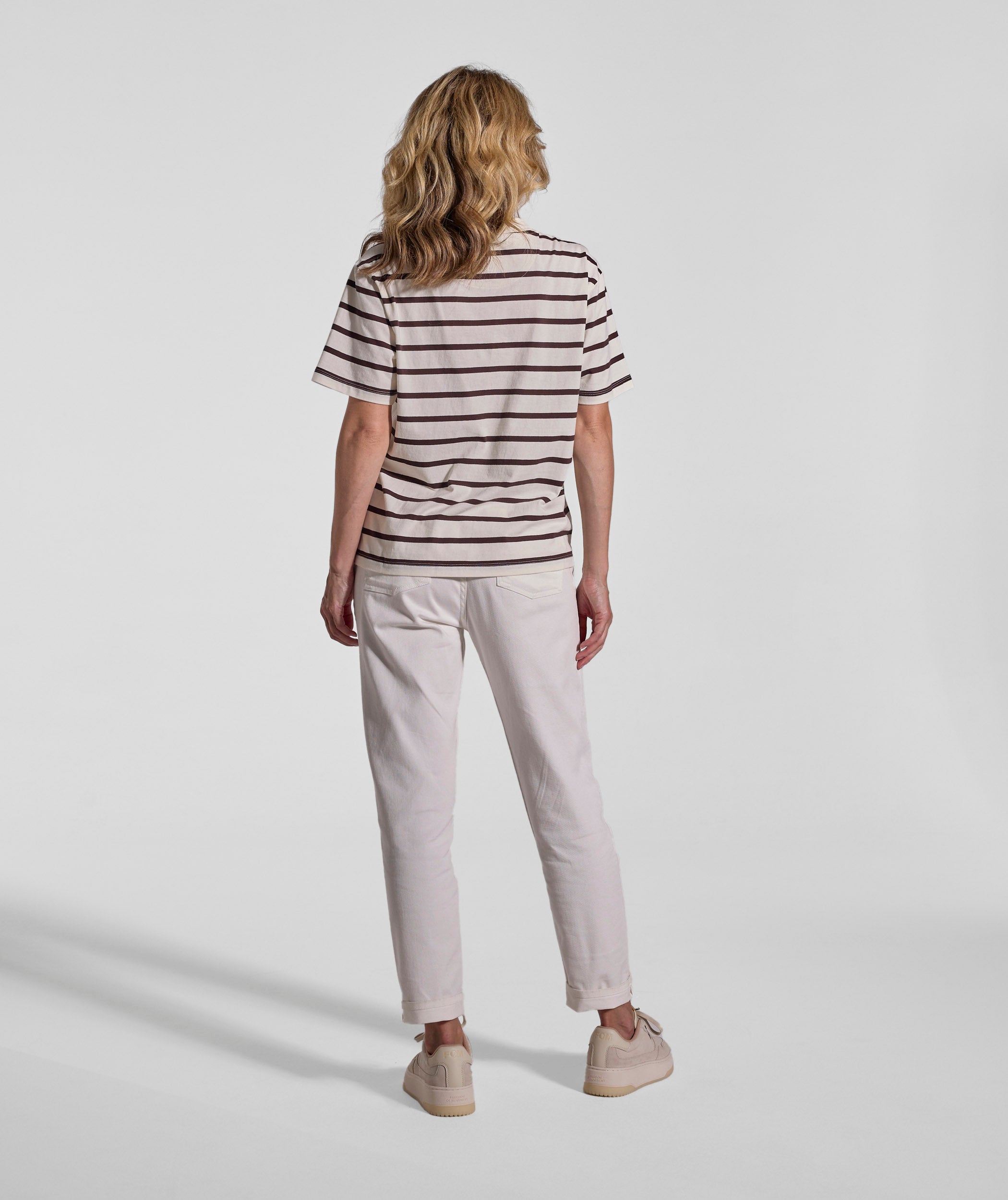 Ladies Relaxed Stripe Tee - Ivory & Chocolate