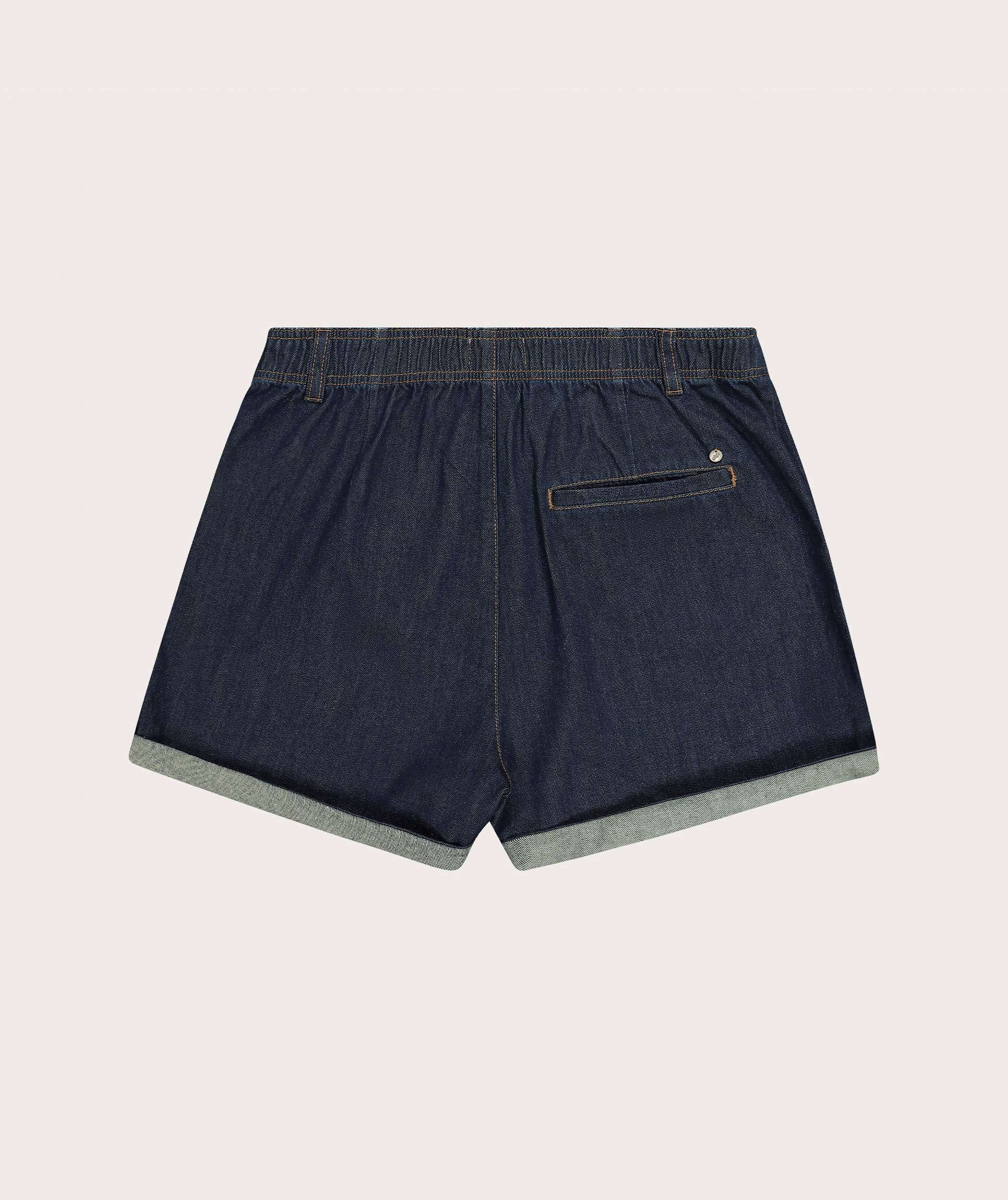 Ladies High Waisted Denim Shorts - Indigo