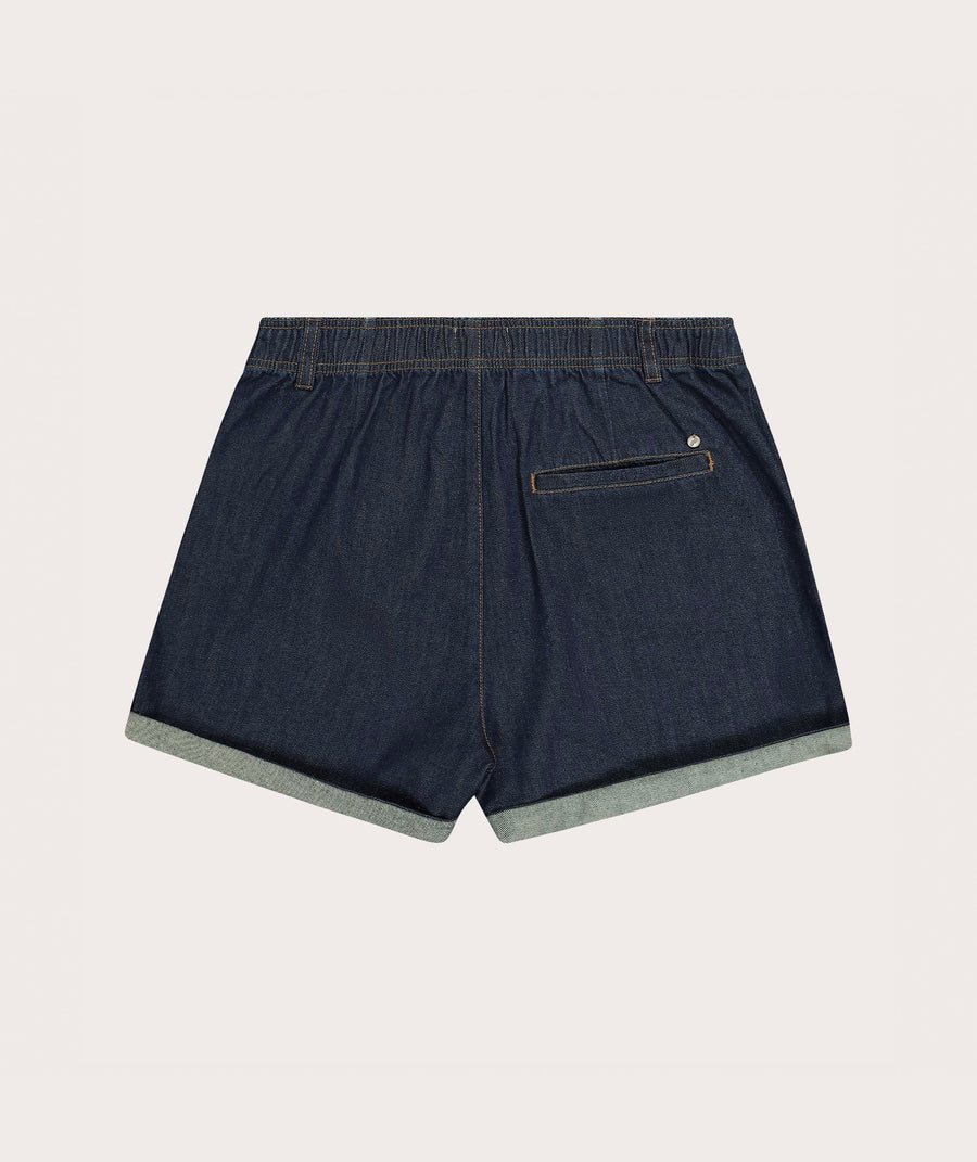 Ladies High Waisted Denim Shorts - Indigo