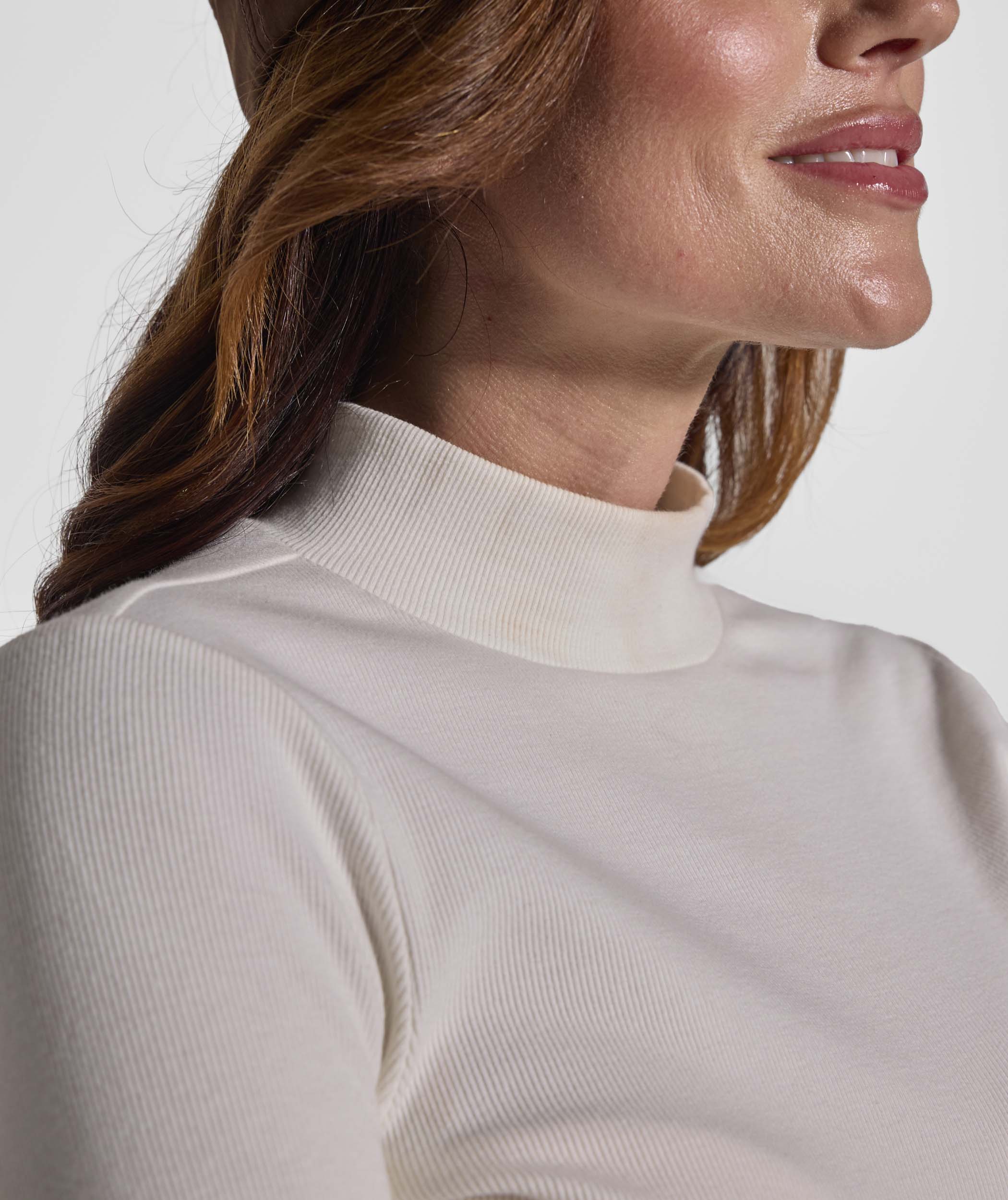 Ladies Slim Fit Turtle Neck Rib Top - Ivory