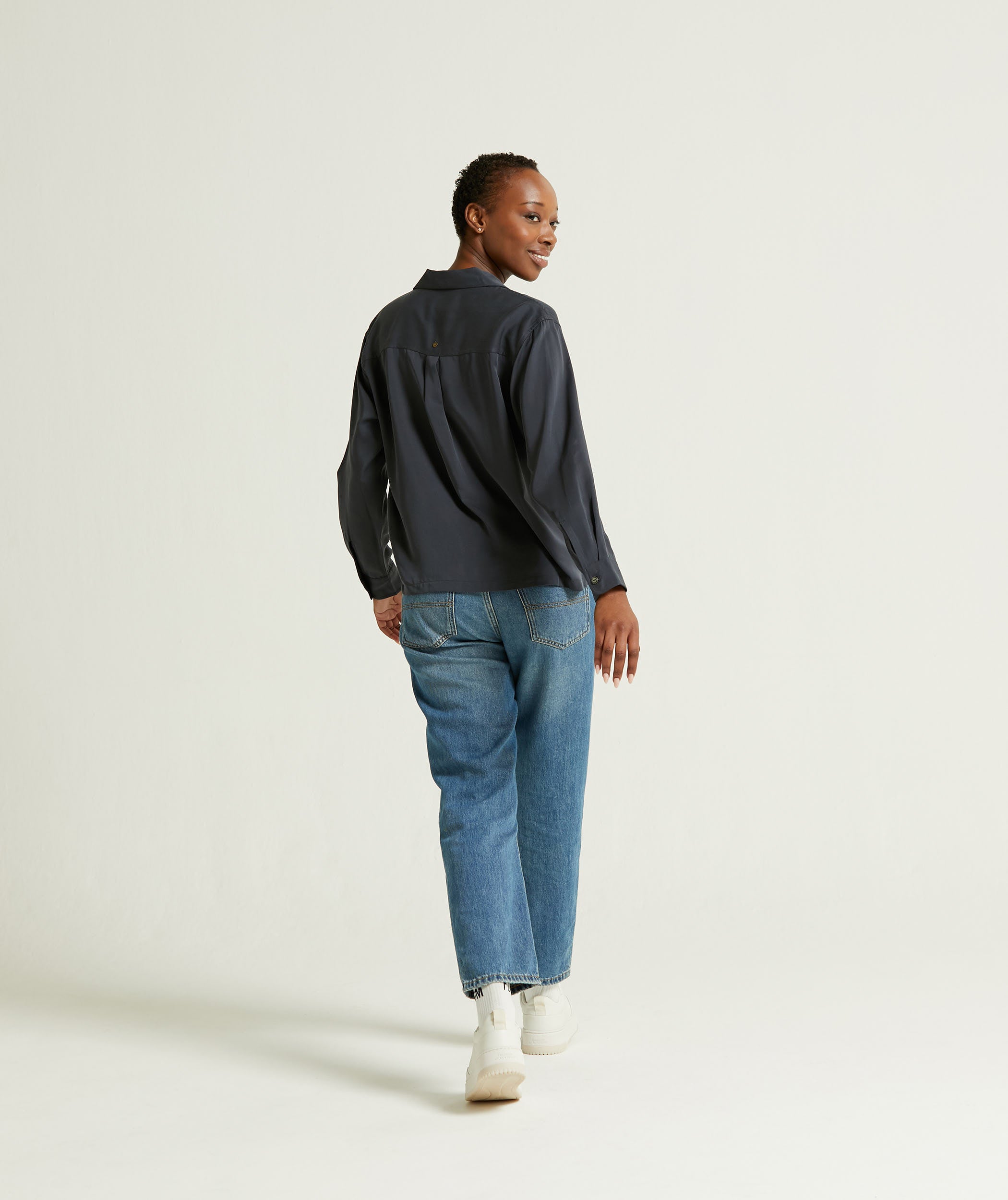 Ladies Long Sleeve Modal Shirt - Dark Navy