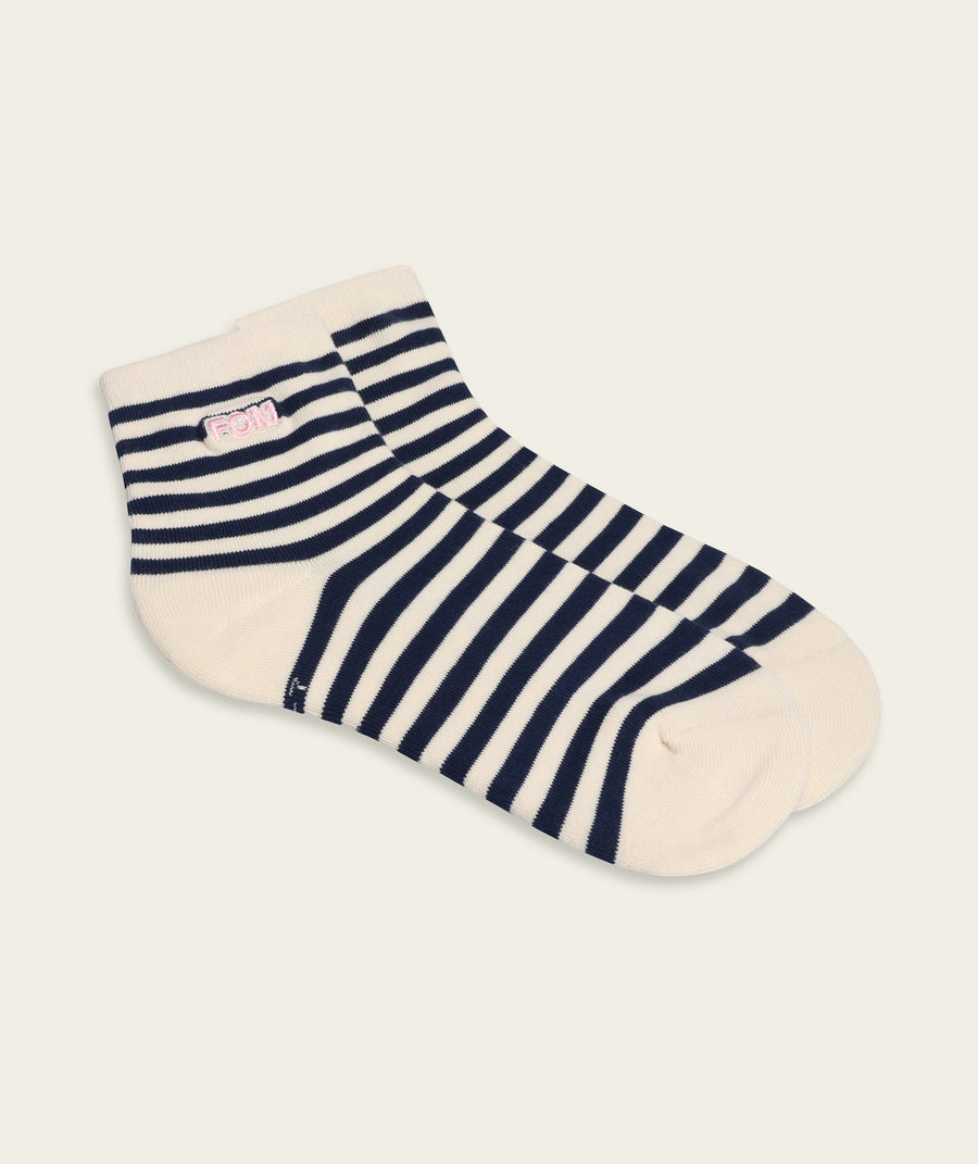 Ladies Active Sock - Off-White/ Navy Stripes