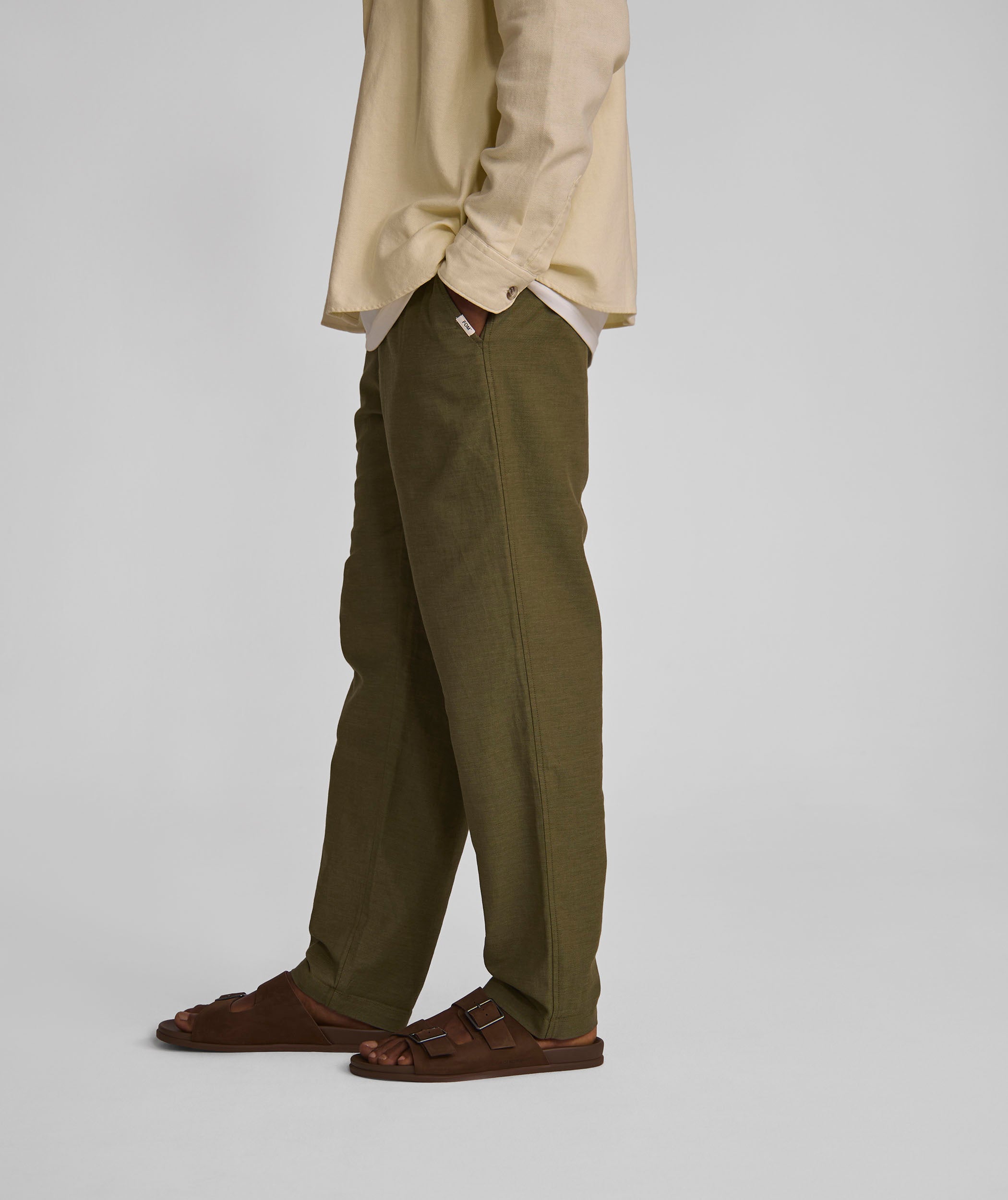 Mens Straight Linen Blend Pants - Olive