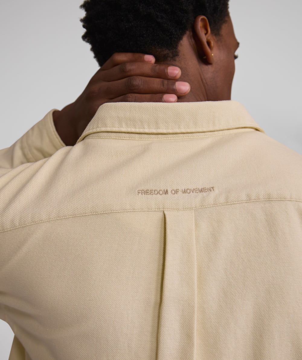 Mens Long Sleeve Cotton Twill Pocket Shirt - Ecru