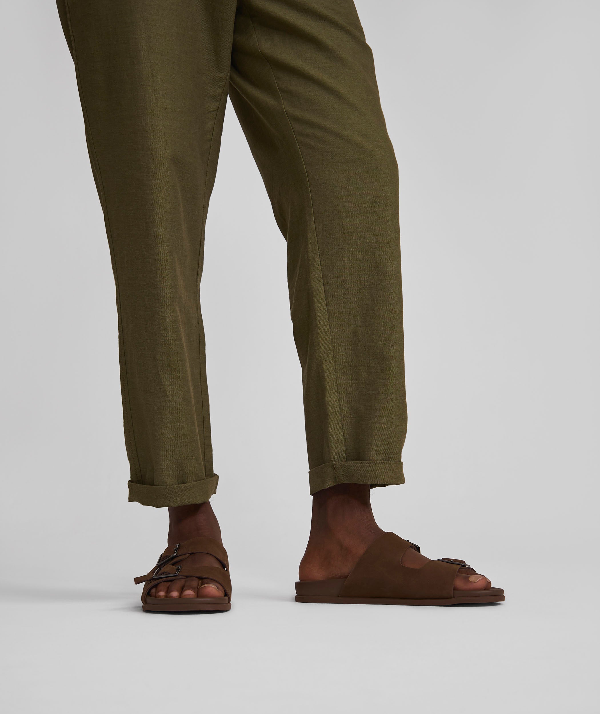 Mens Straight Linen Blend Pants - Olive
