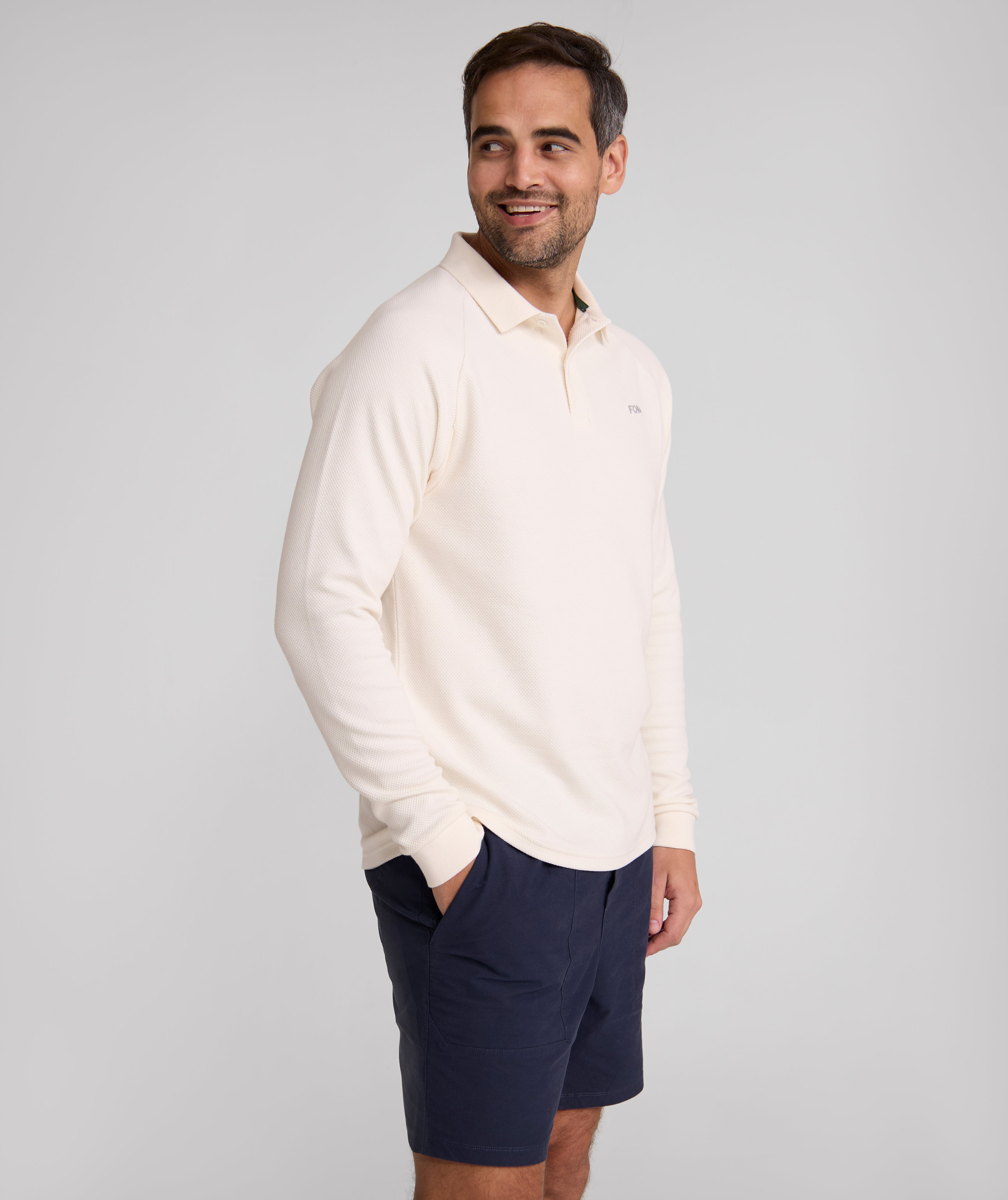 Mens Long Sleeve Honeycomb Golfer - Ivory