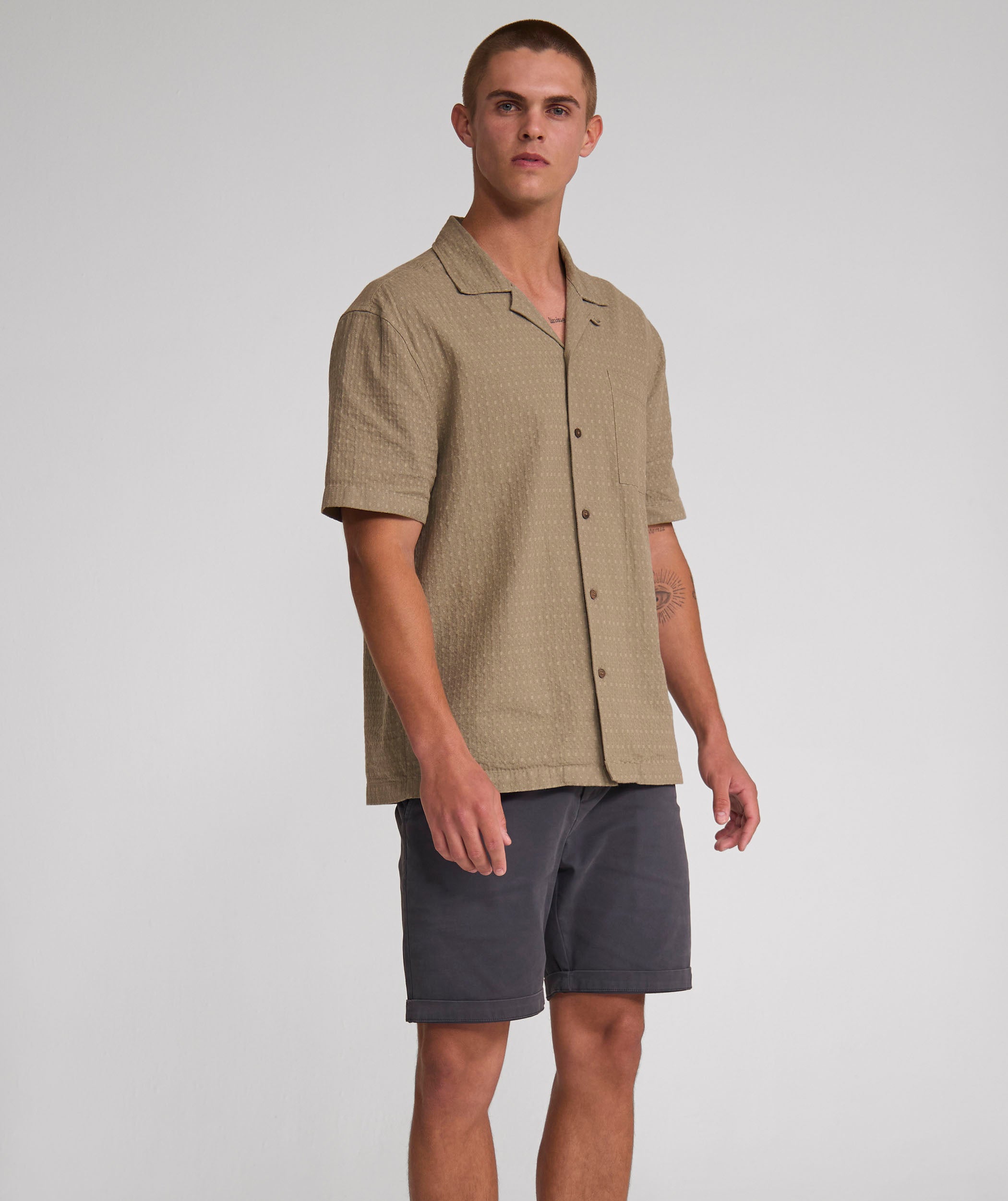 Mens Short Sleeve Textured Pocket Shirt - Lichen Green