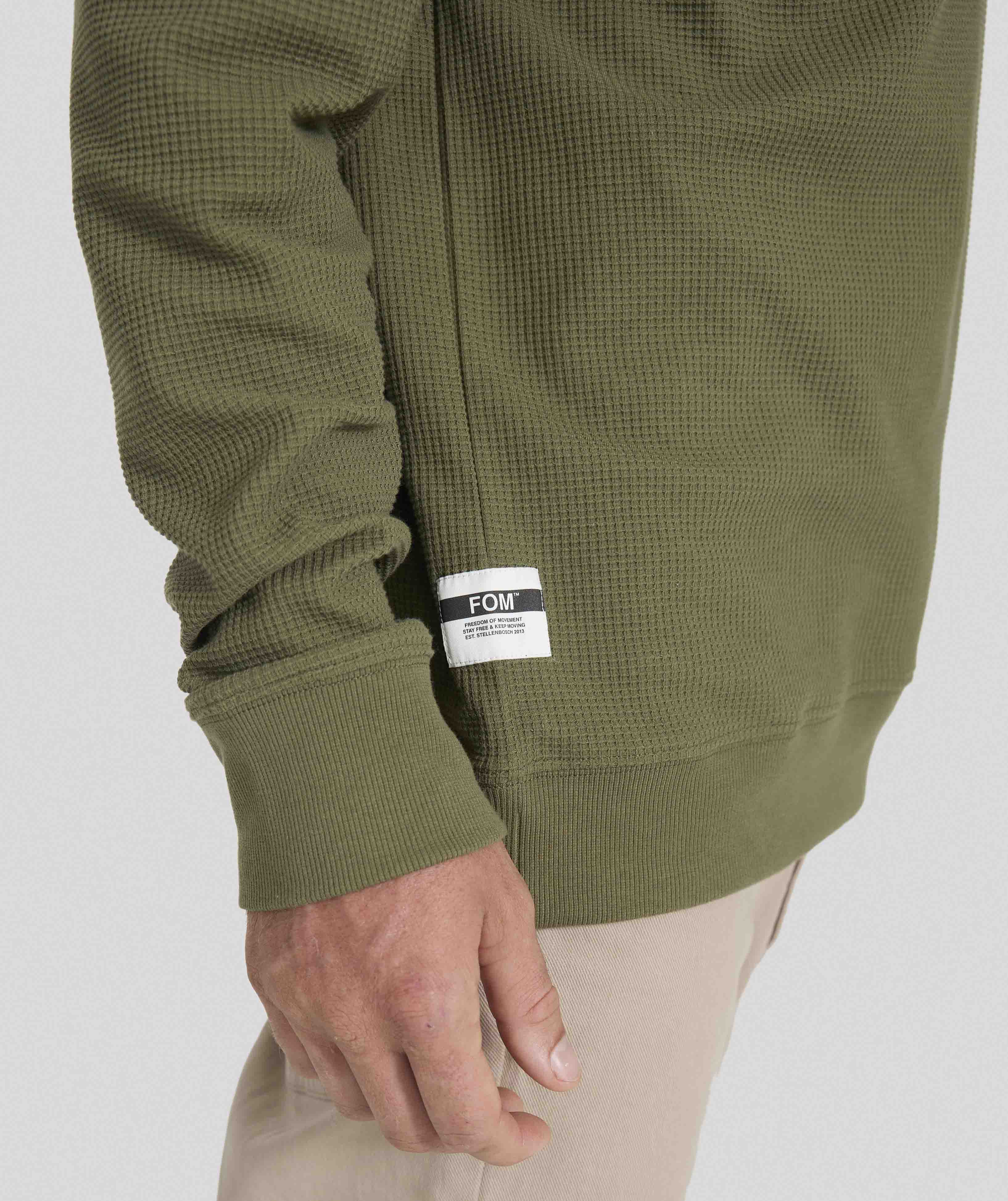 Mens Long Sleeve Waffle Tee - Dark Olive