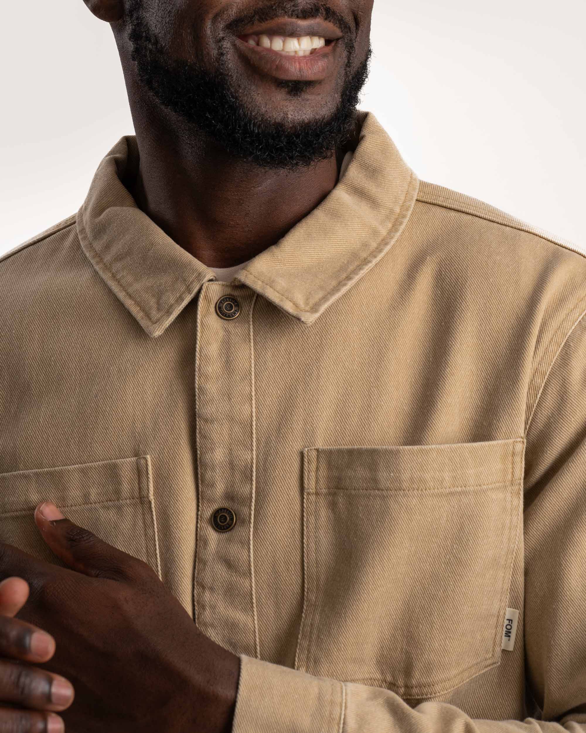 Mens Stretch Denim Shacket - Stone