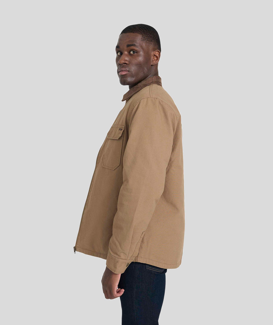 Mens Cotton Zip Through Jacket - Mocha