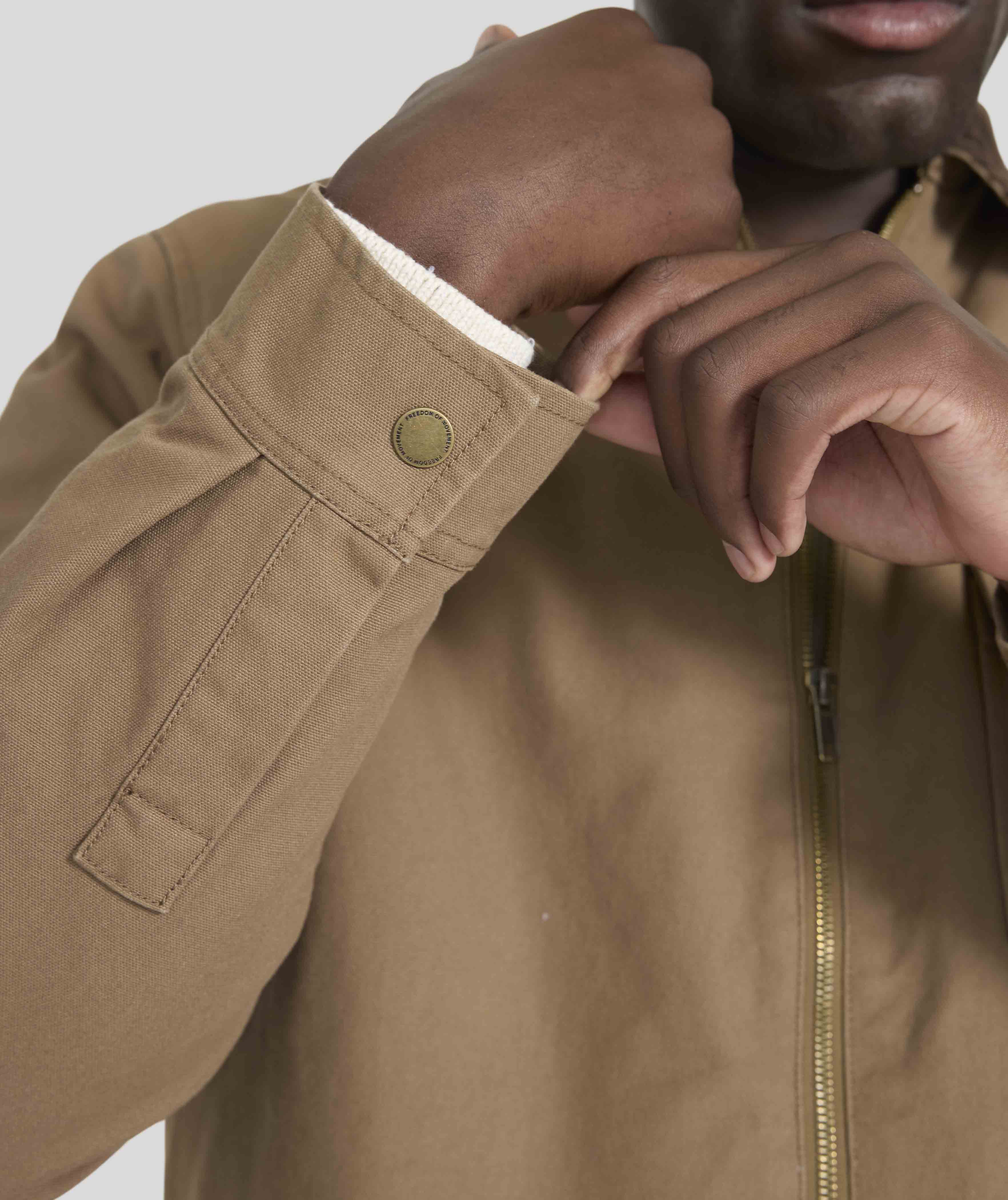 Mens Cotton Zip Through Jacket - Mocha