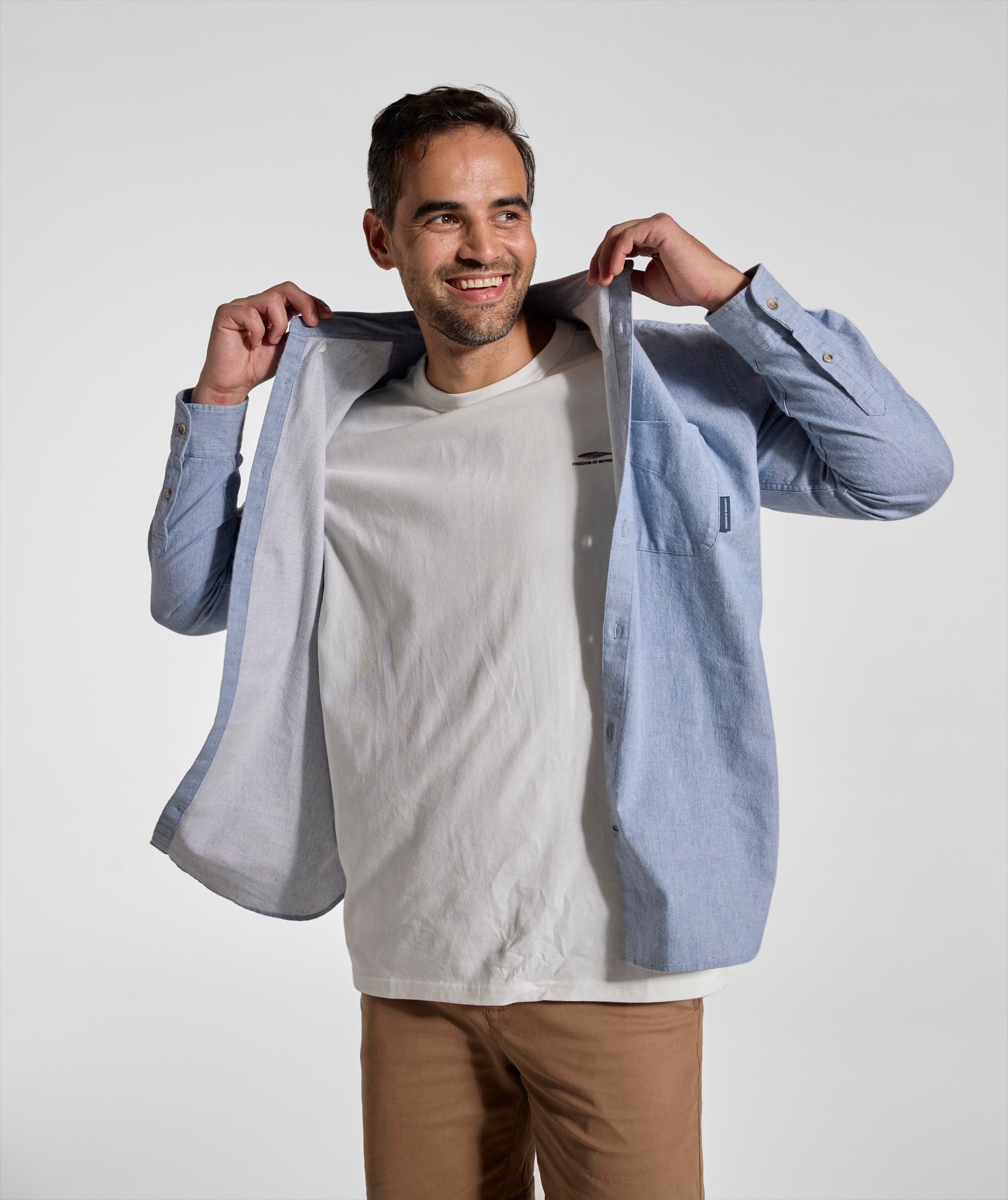 Mens Cotton Blend Shirt - Blue