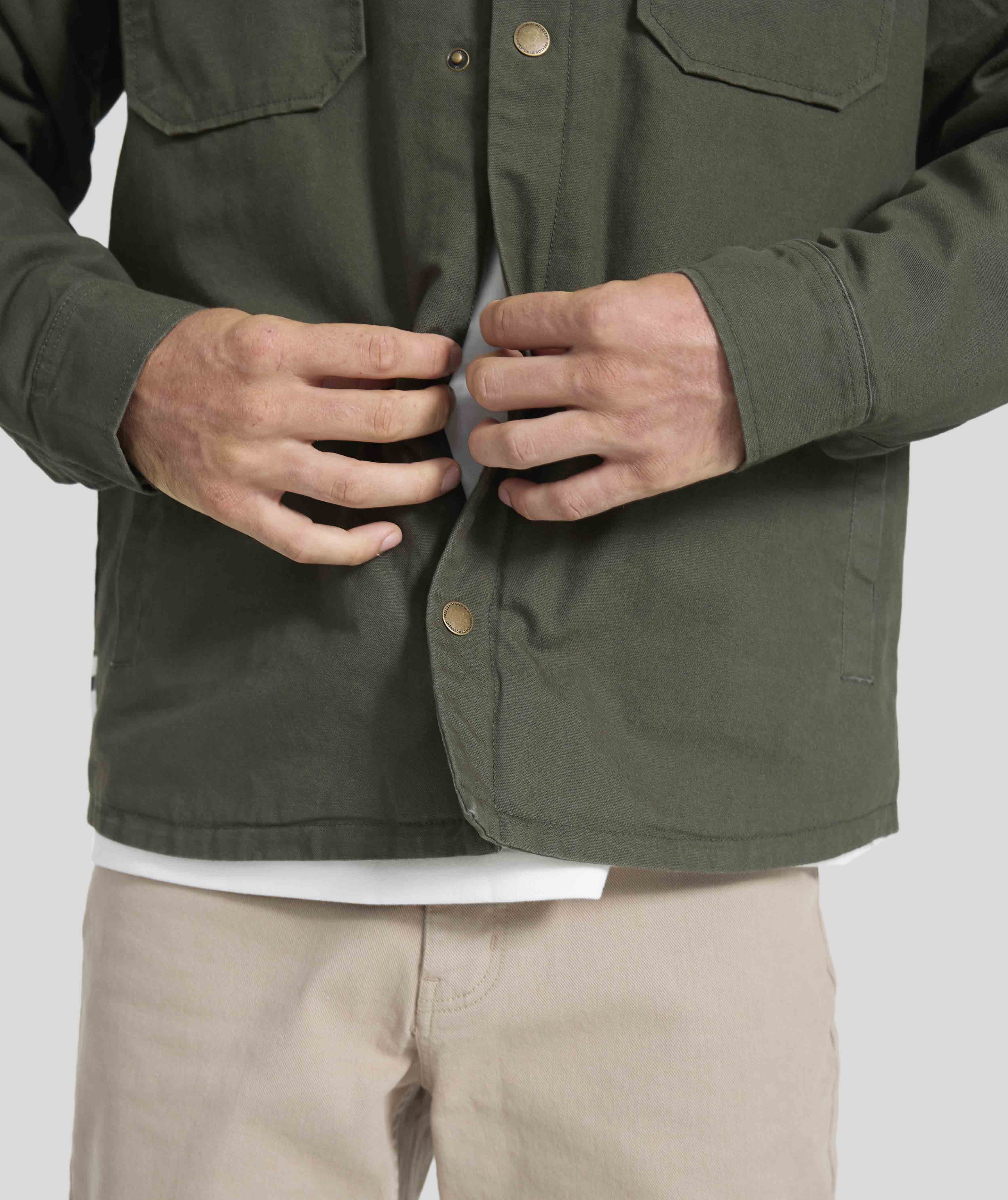 Mens Cotton Button Down Jacket - Olive