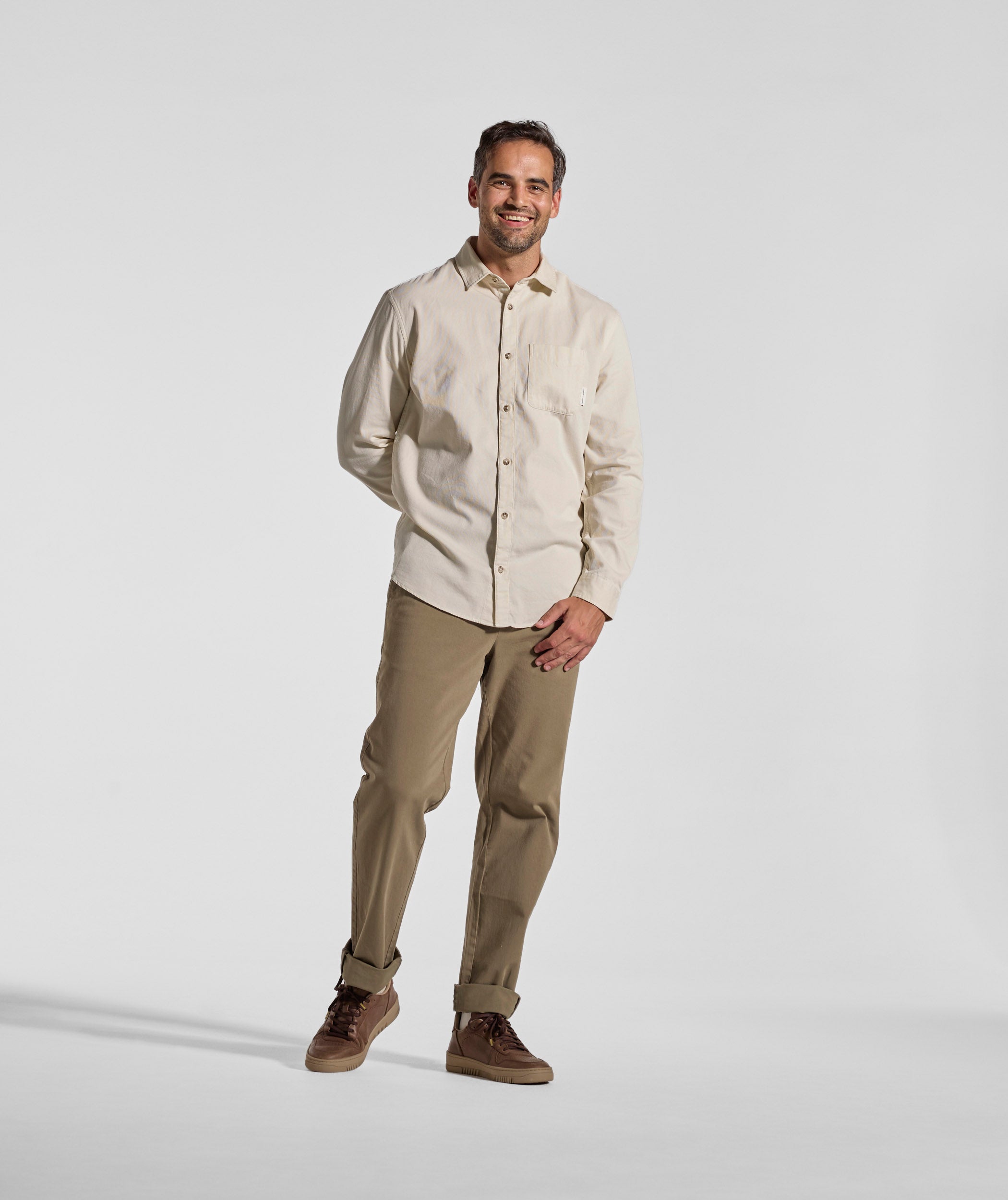 Mens Cotton Textured Shirt - Ecru