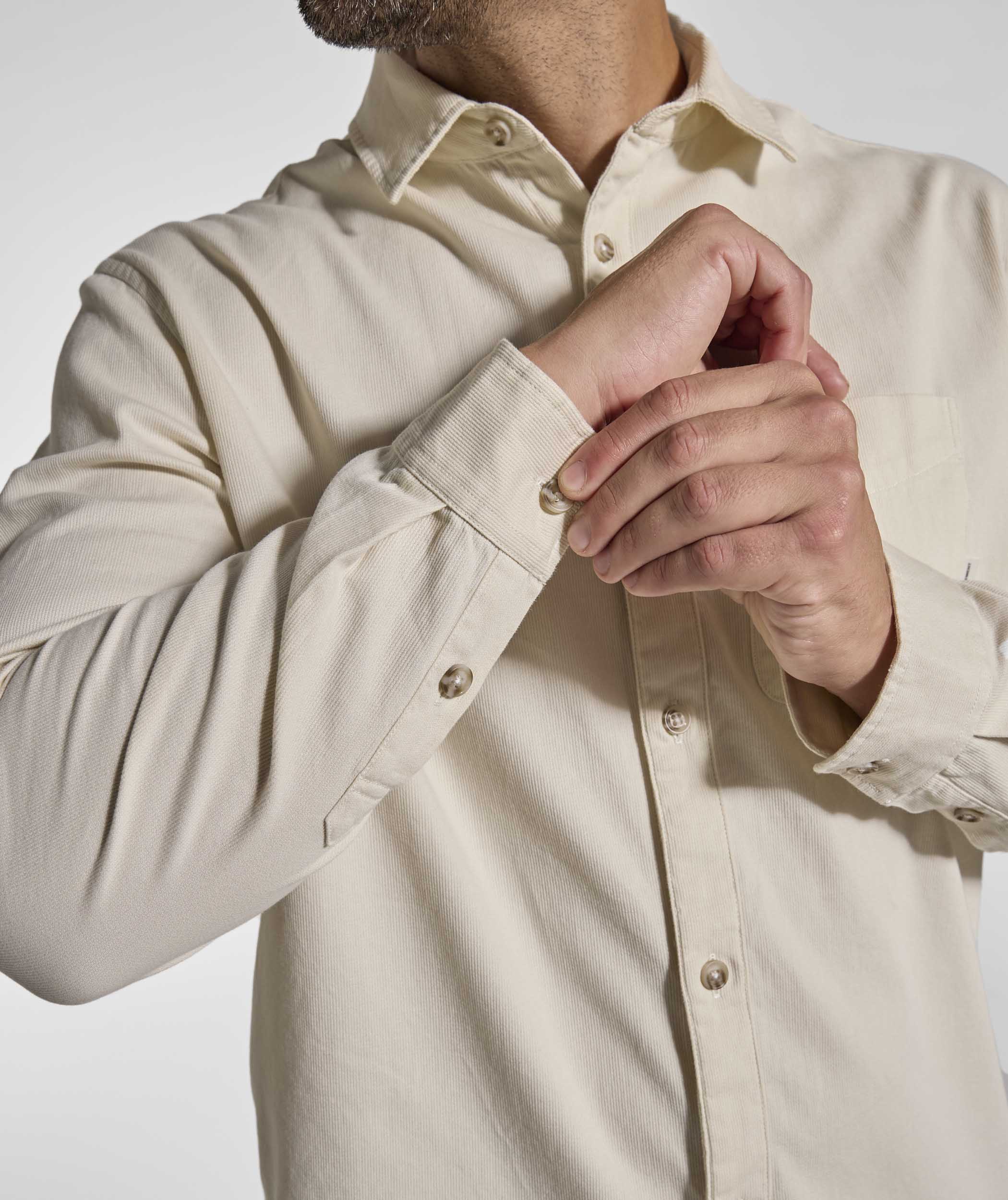 Mens Cotton Textured Shirt - Ecru