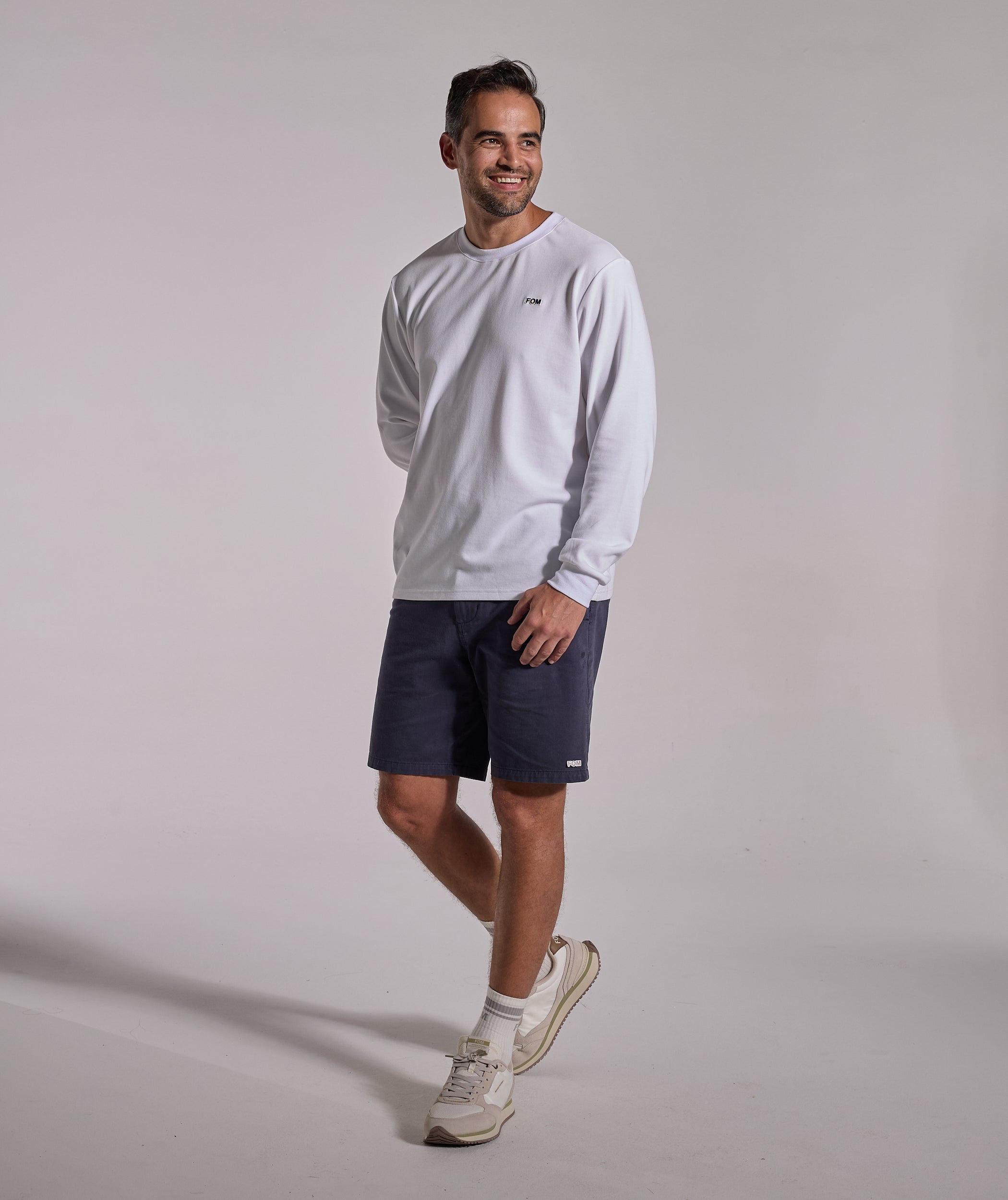 Mens Long Sleeve FreeMotion Graphic Tee - White