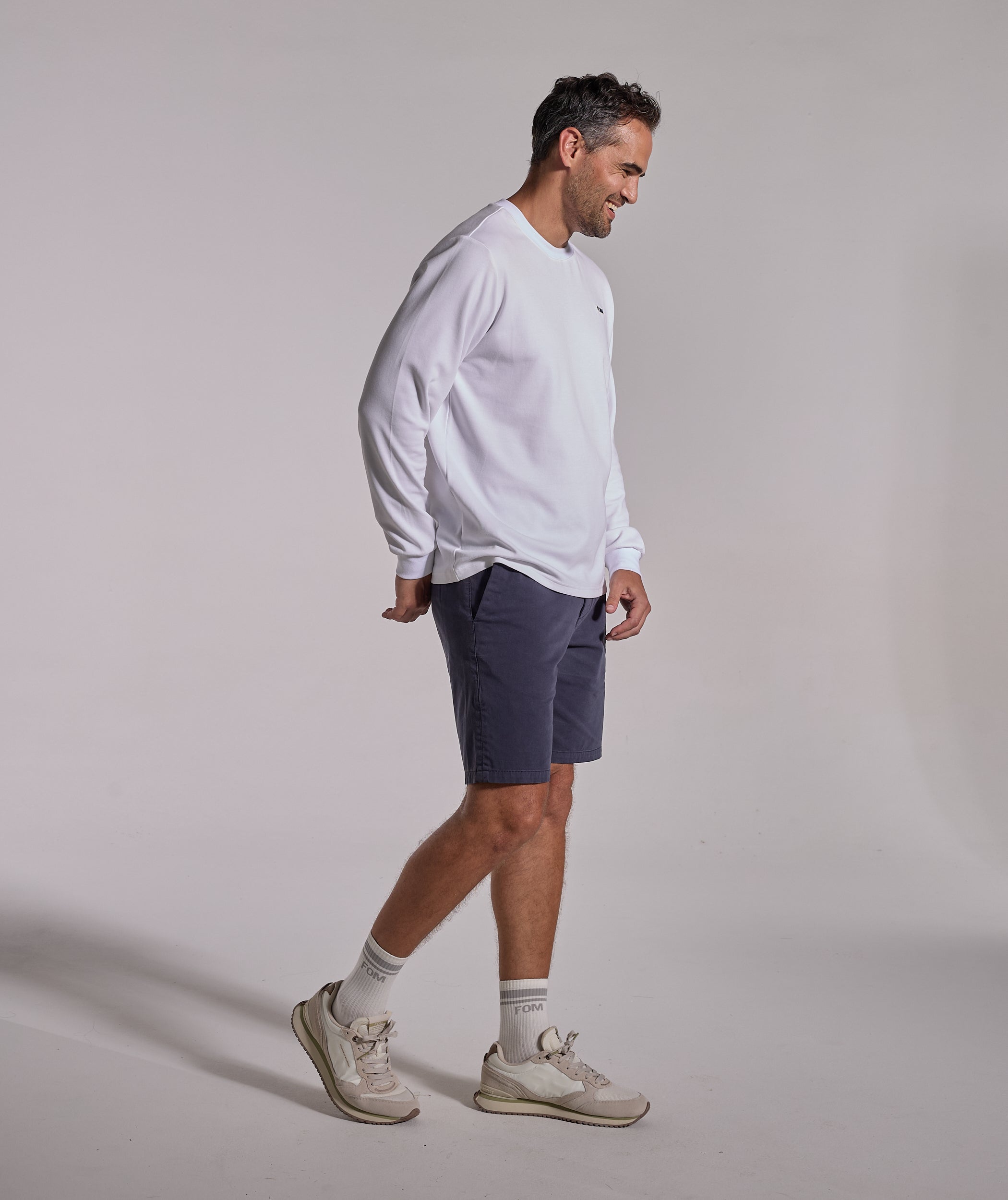 Mens Long Sleeve FreeMotion Graphic Tee - White