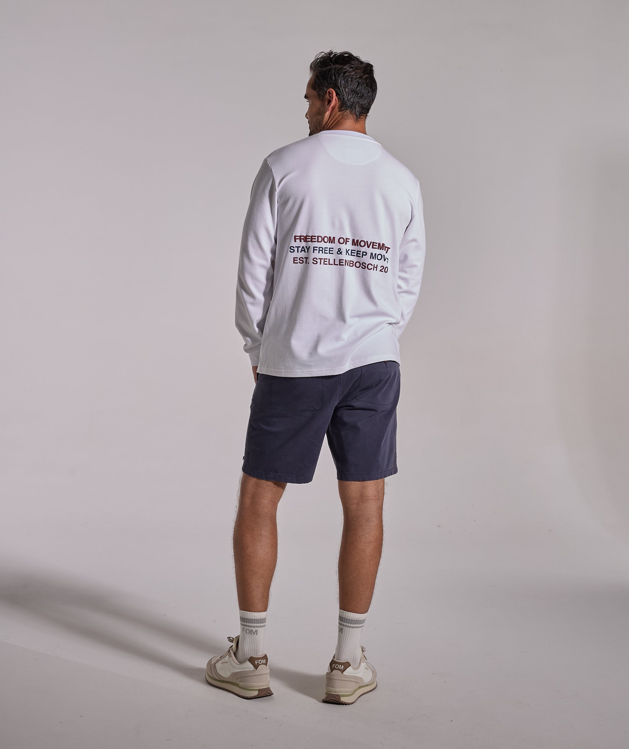 Mens Long Sleeve FreeMotion Graphic Tee - White