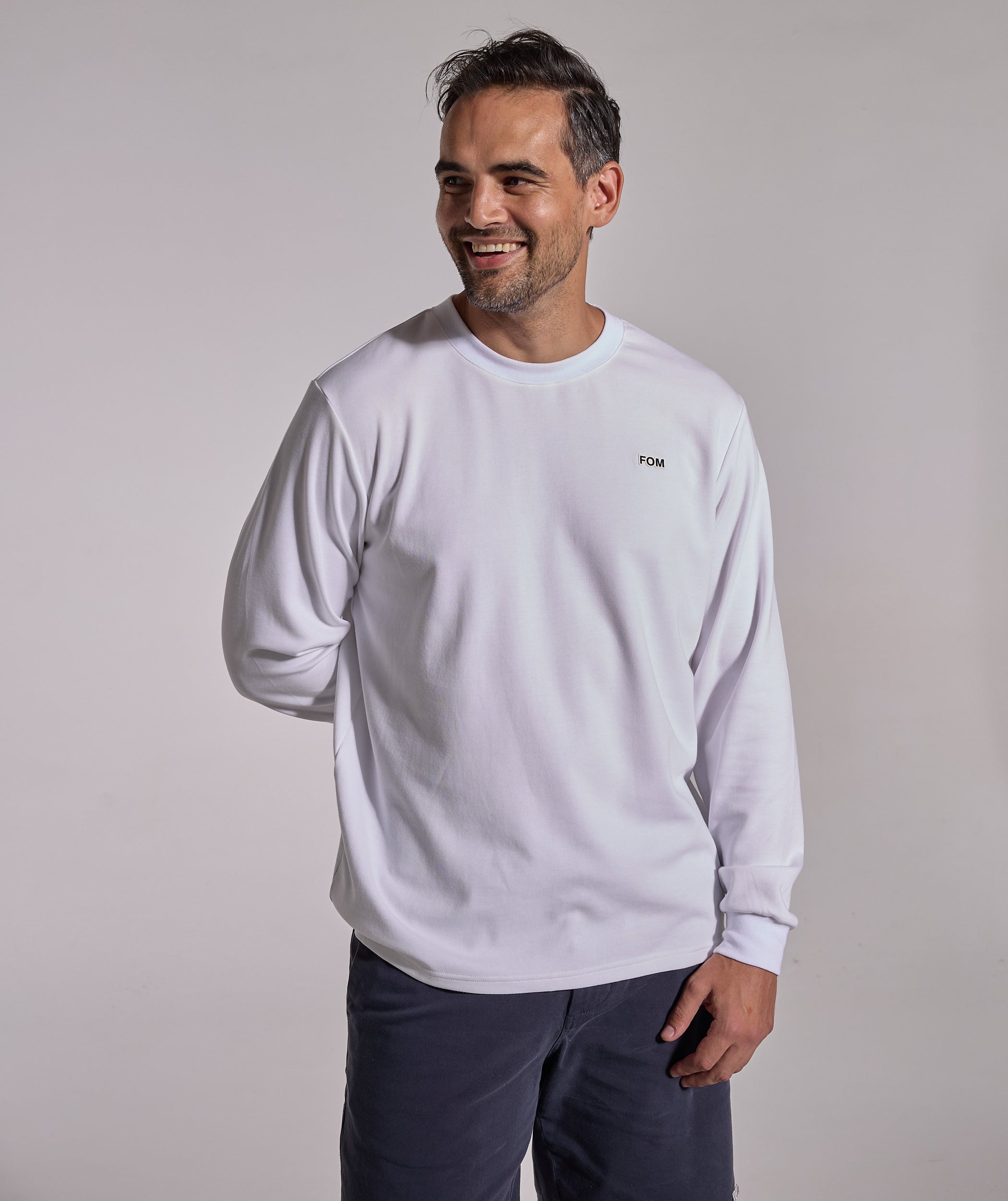 Mens Long Sleeve FreeMotion Graphic Tee - White