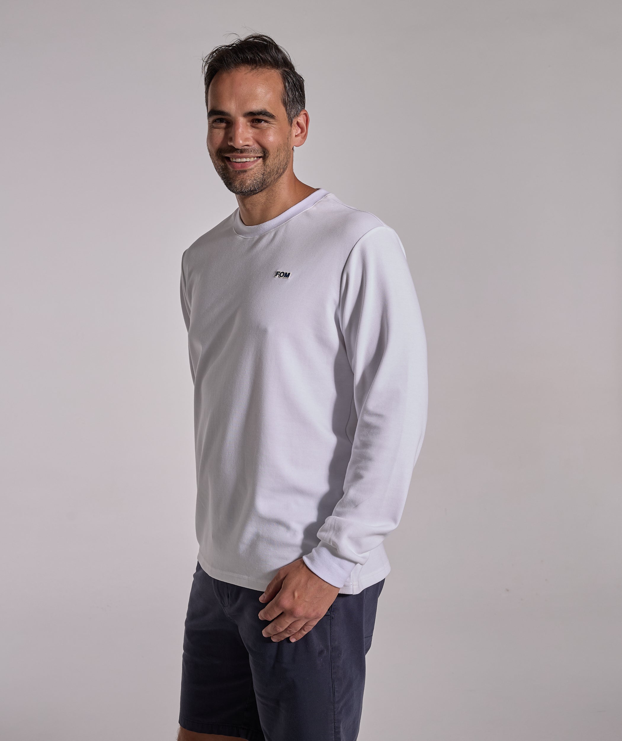 Mens Long Sleeve FreeMotion Graphic Tee - White