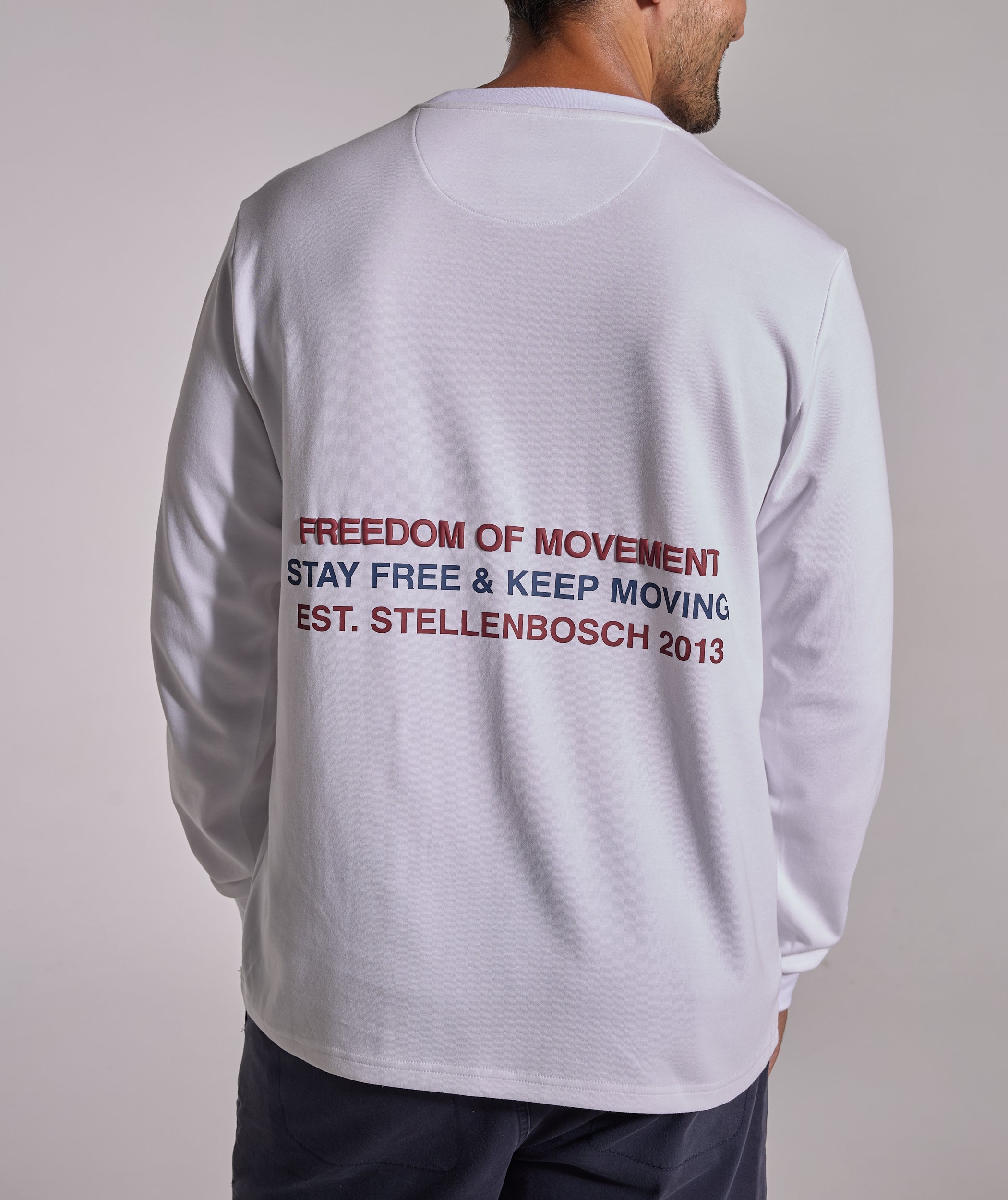 Mens Long Sleeve FreeMotion Graphic Tee - White