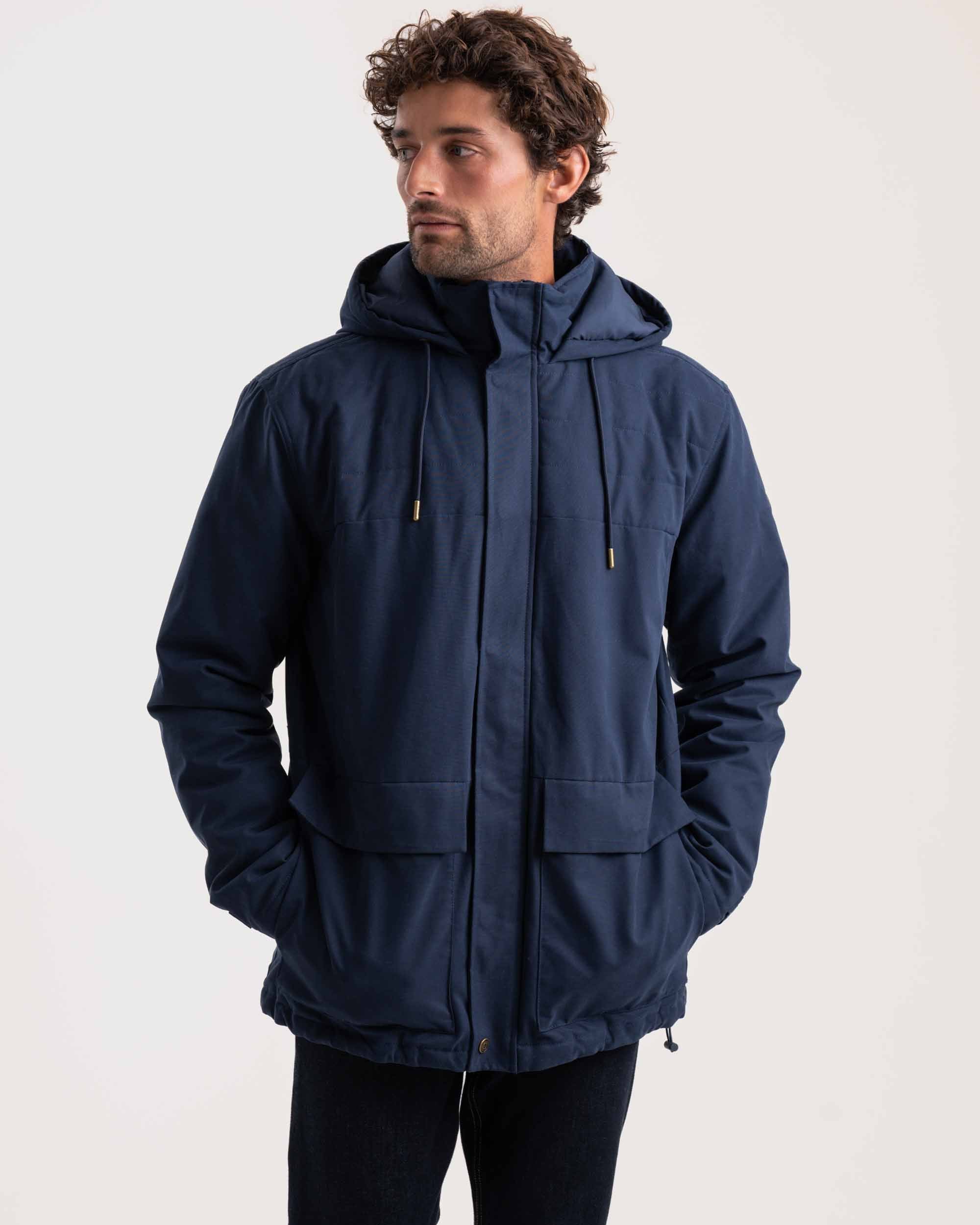 Mens Semi-Quilted Parka Jacket - Deep Ink