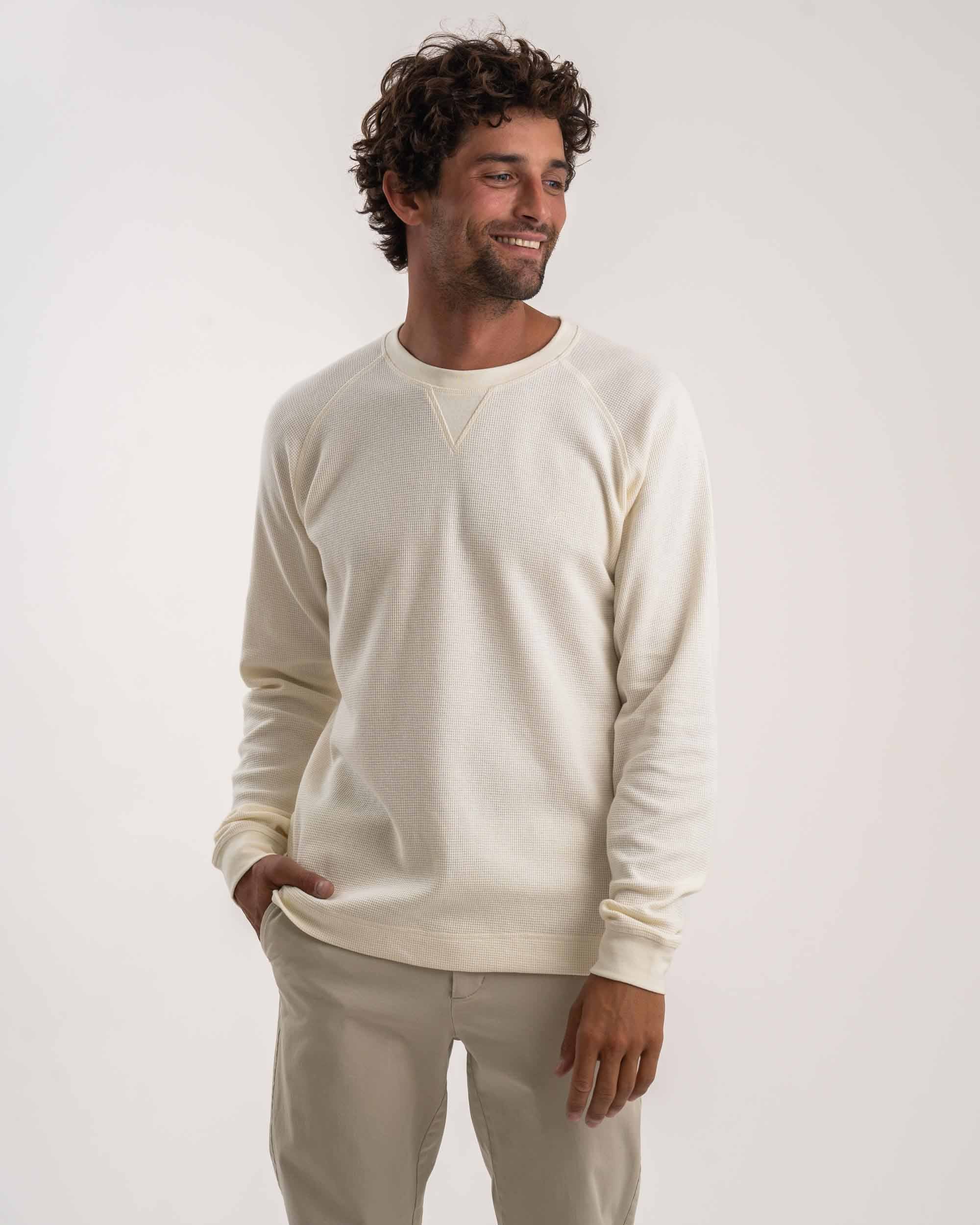 Mens Raglan Waffle Long Sleeve Tee - Ivory