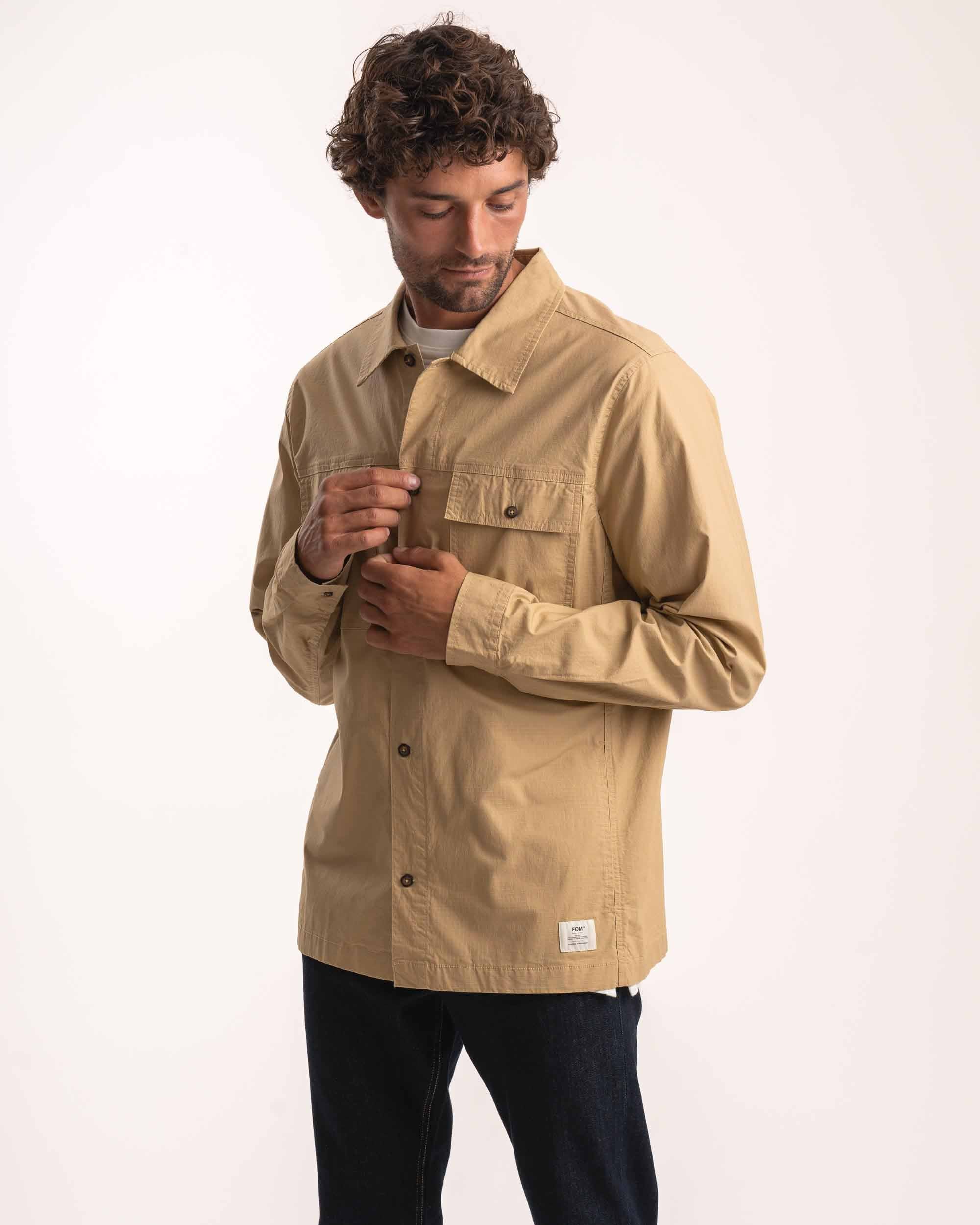 Mens Ripstop Lightweight Shacket - Stone