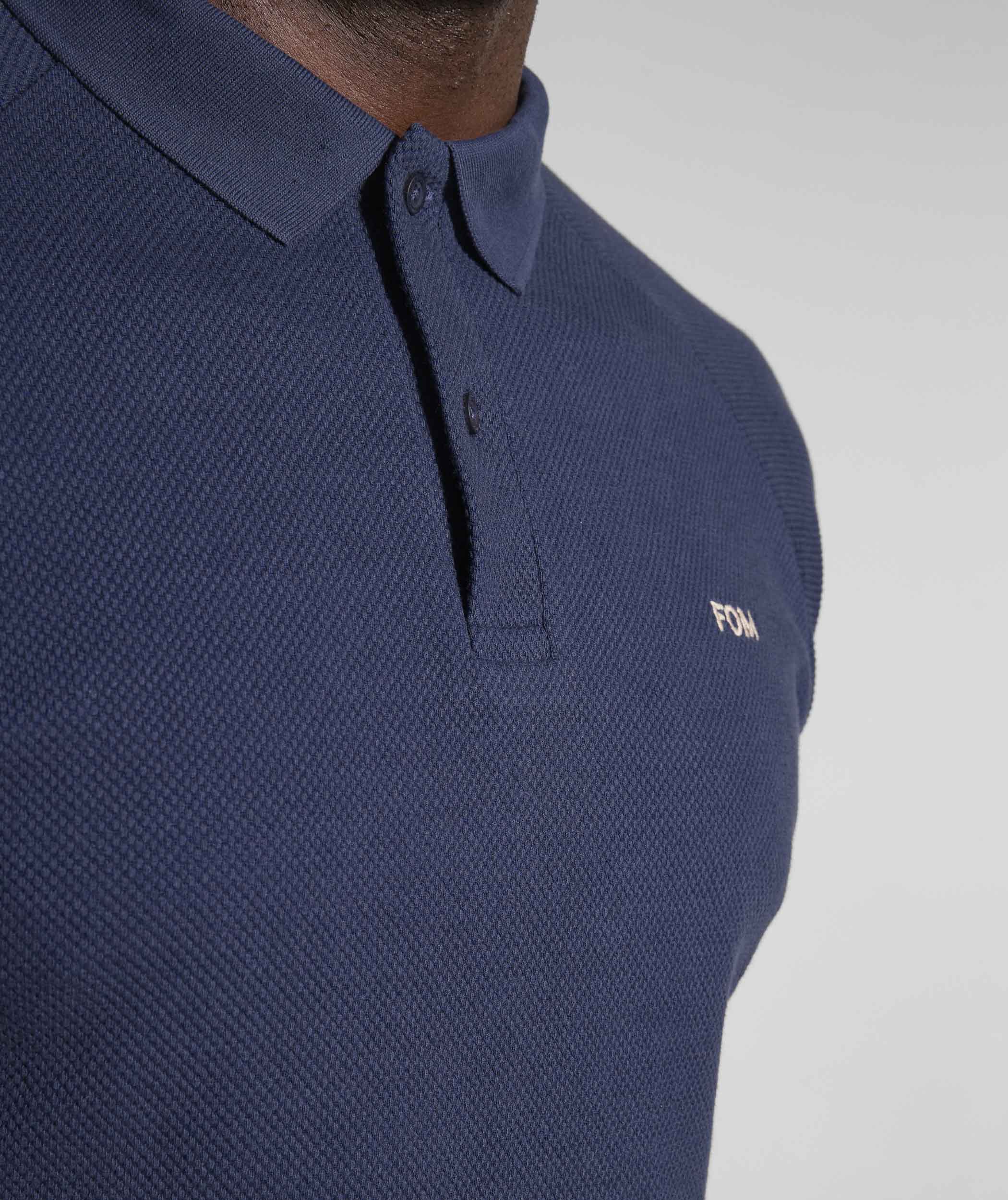 Mens Textured Long Sleeve Golfer - Ink