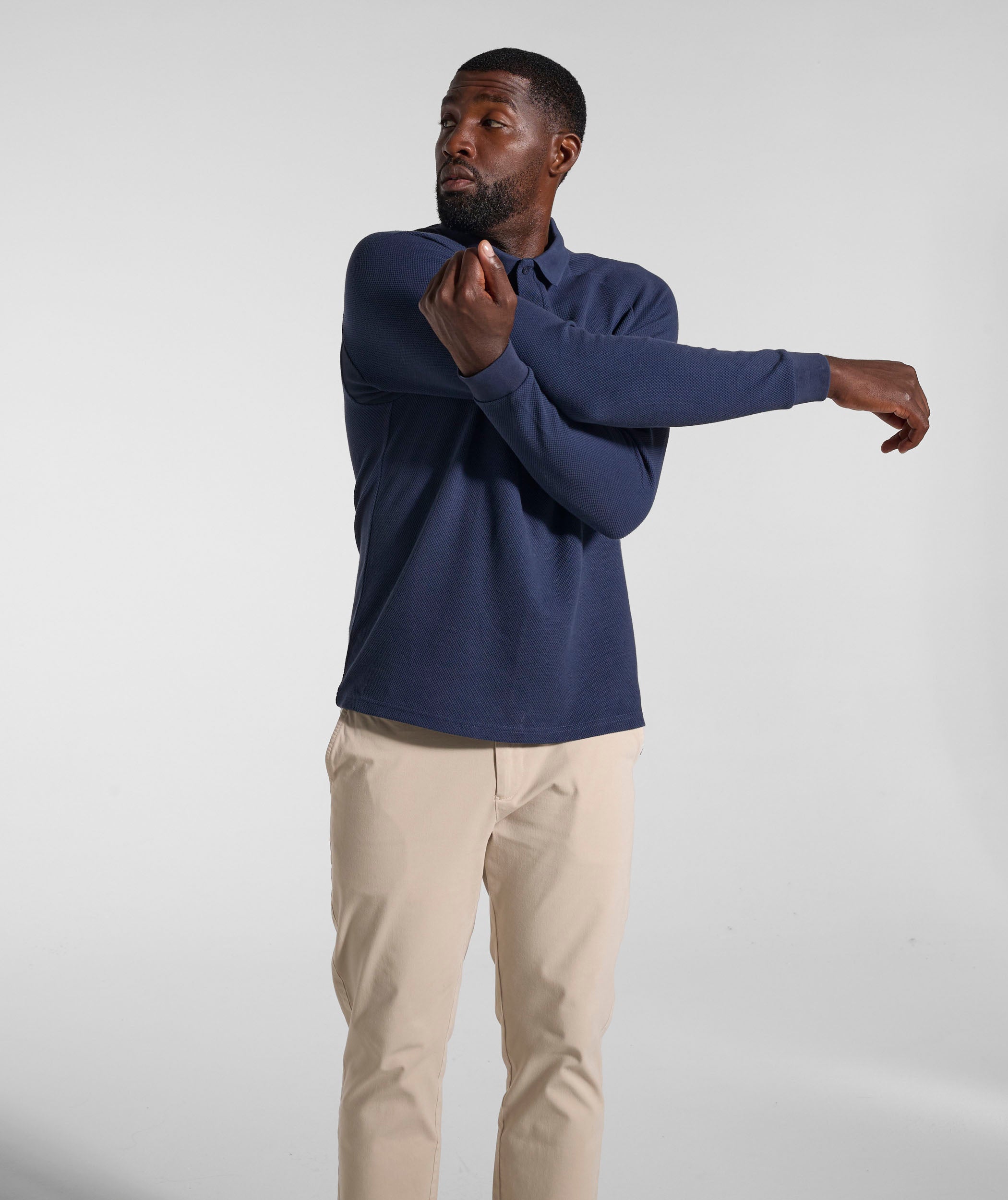 Mens Textured Long Sleeve Golfer - Ink