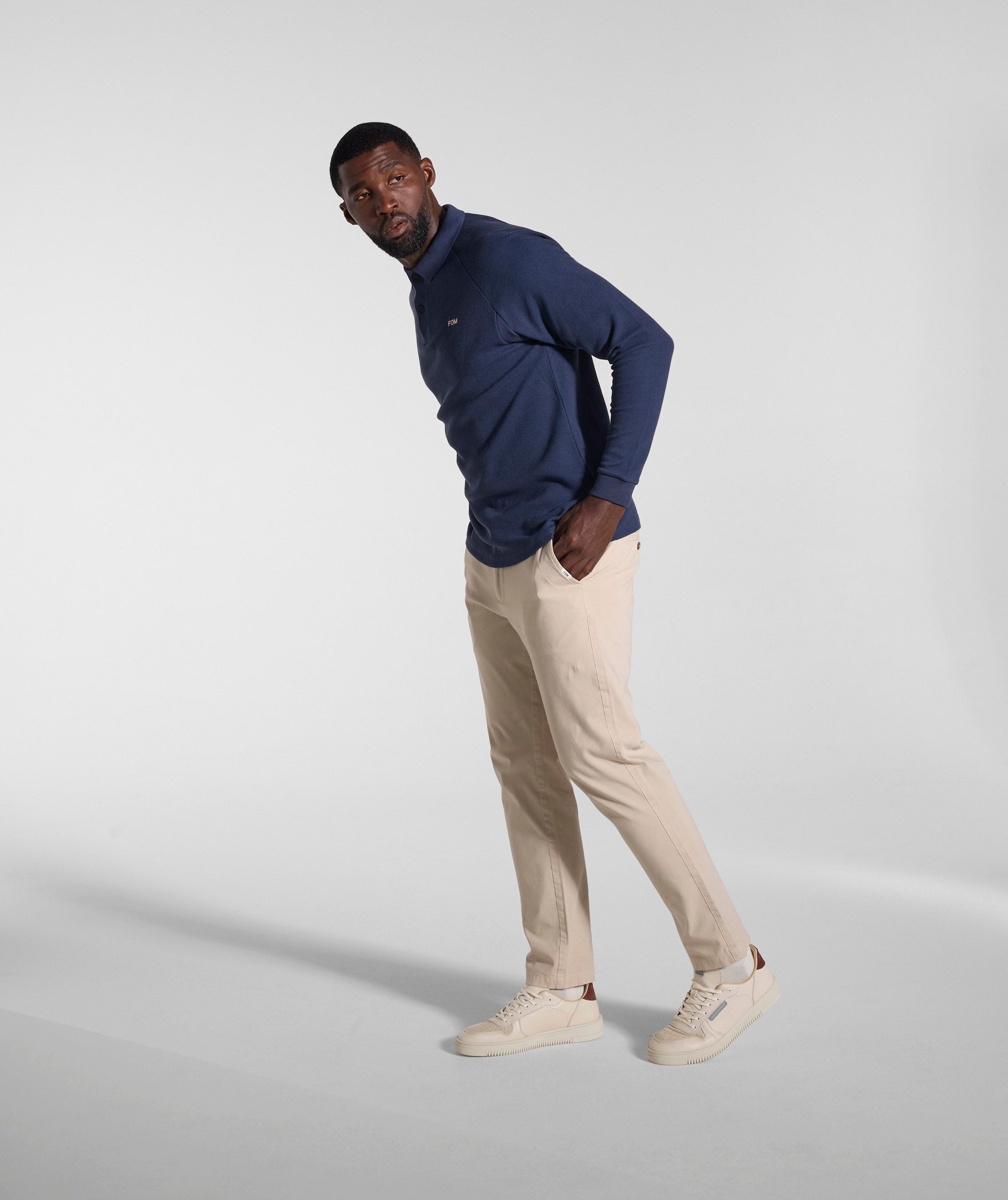 Mens Textured Long Sleeve Golfer - Ink