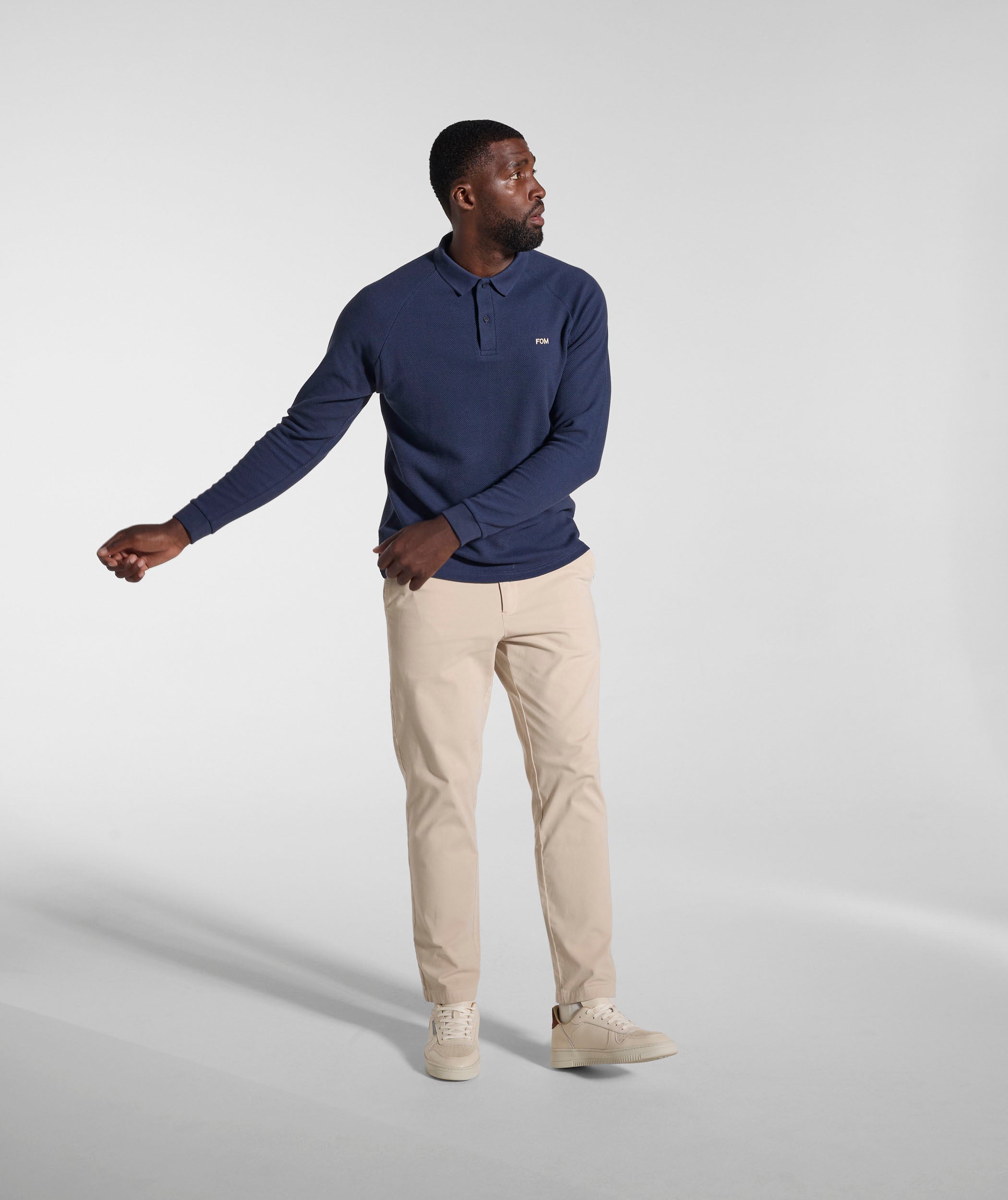 Mens Textured Long Sleeve Golfer - Ink