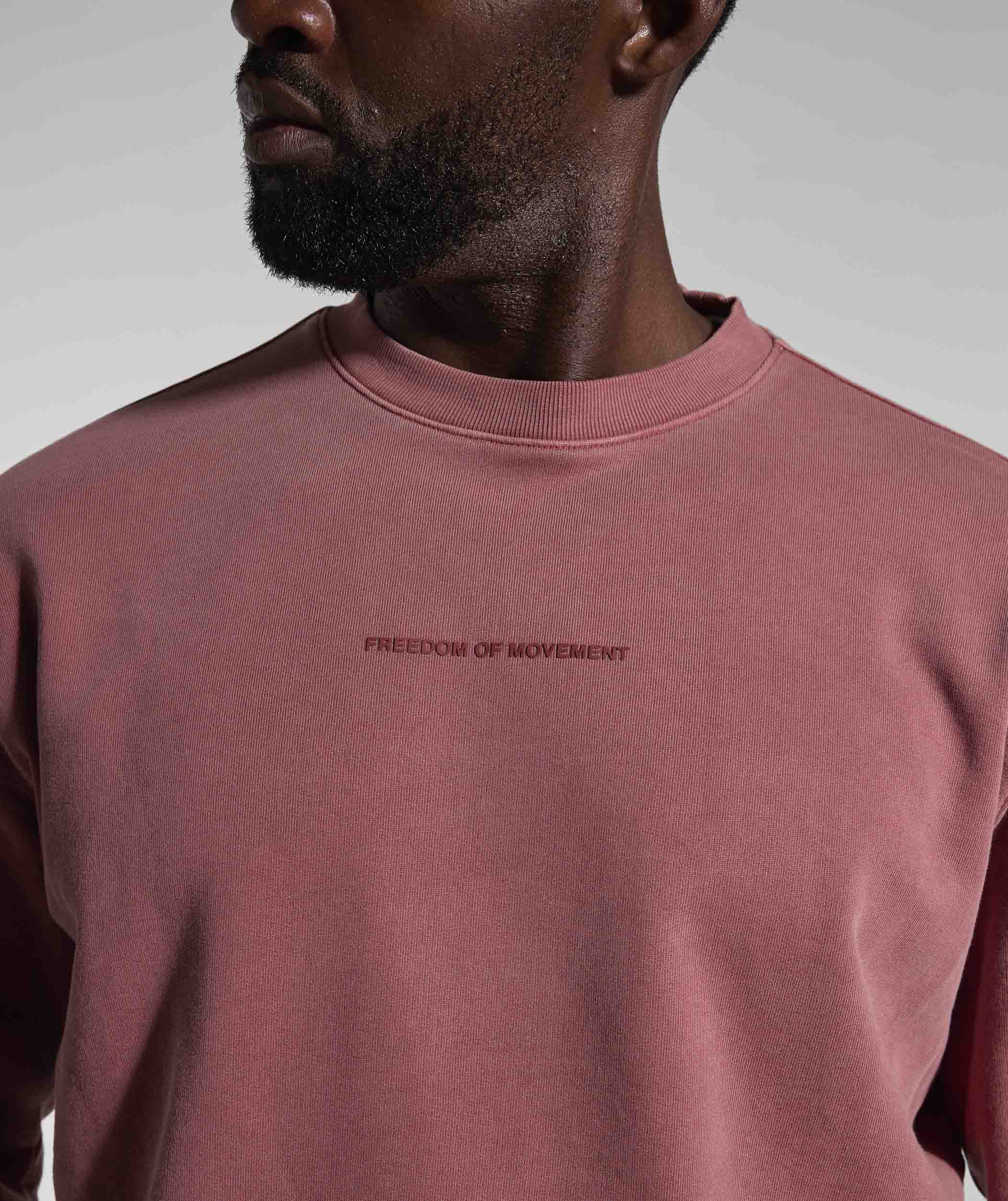 Mens Washed Crew Neck Sweater - Brick