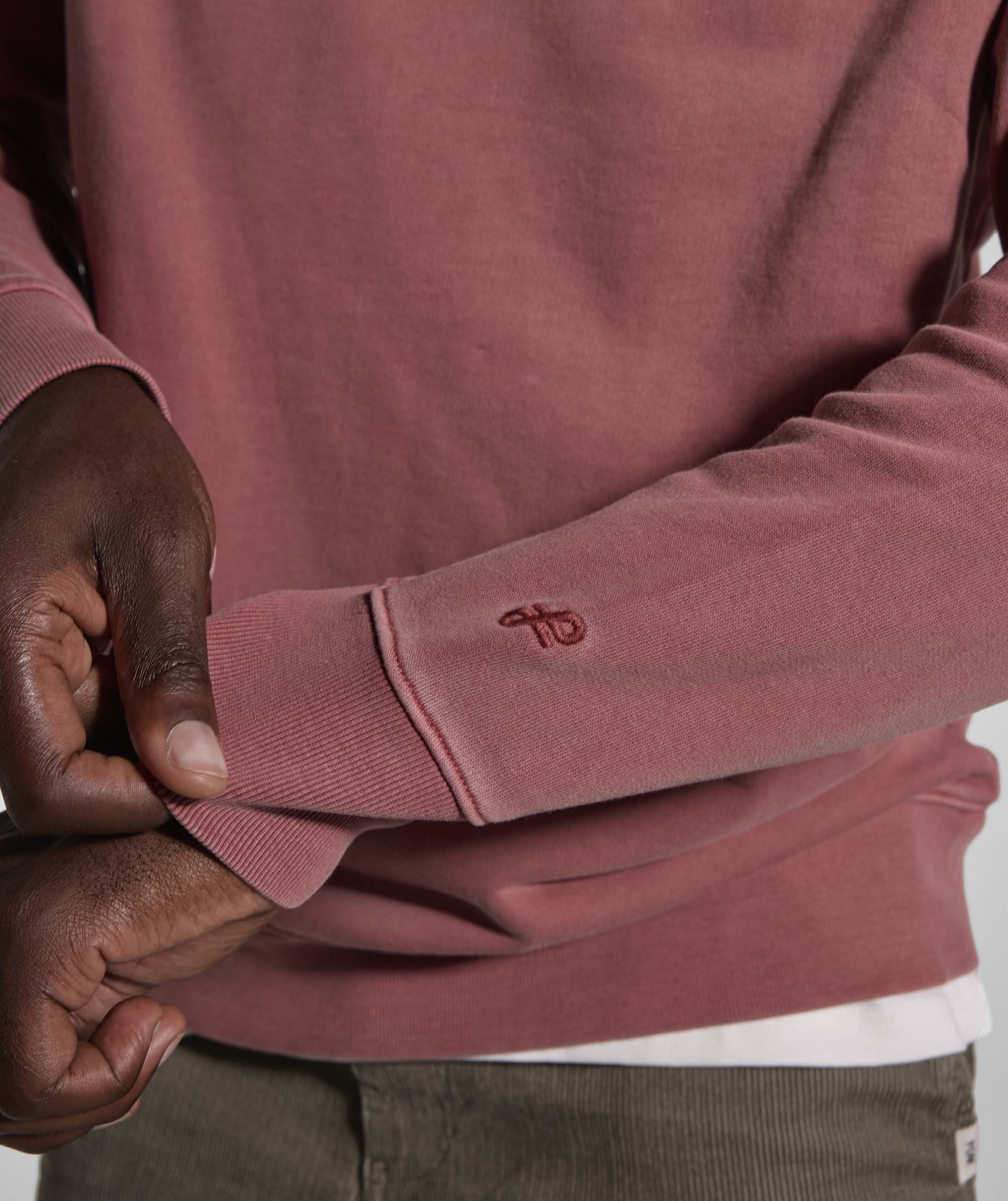 Mens Washed Crew Neck Sweater - Brick