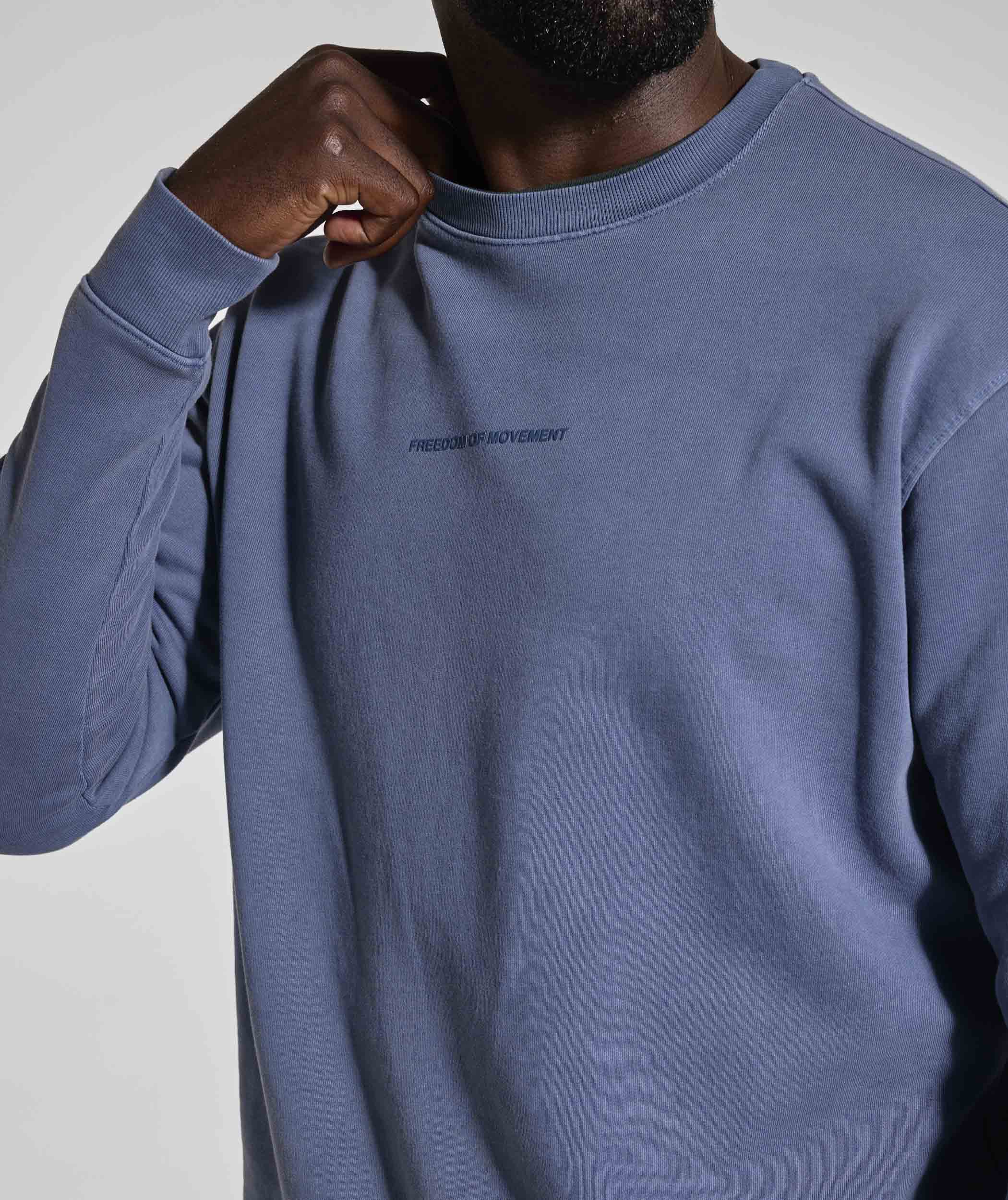 Mens Washed Crew Neck Sweater - Blue