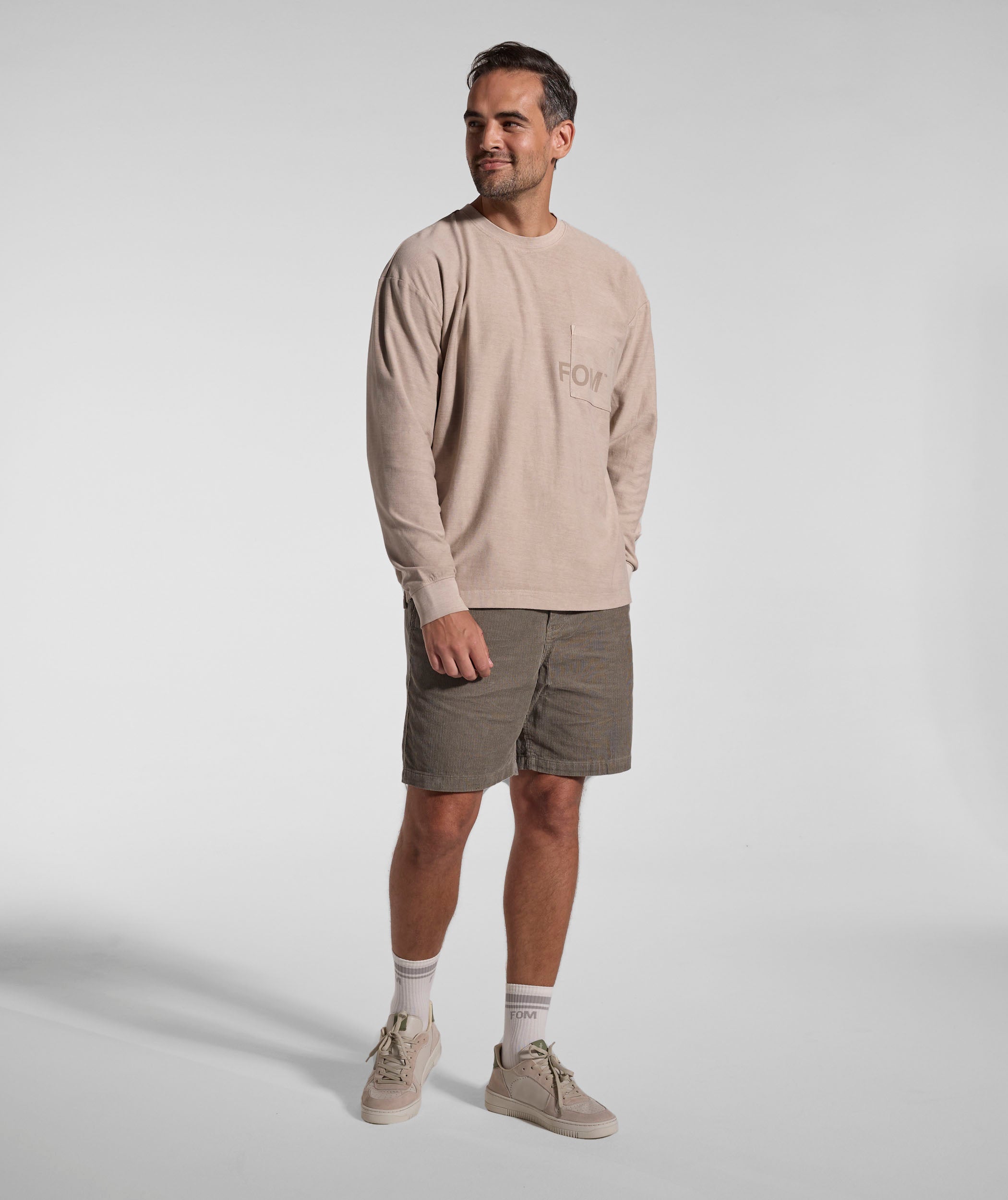Mens Washed Pocket Long Sleeve Tee - Putty