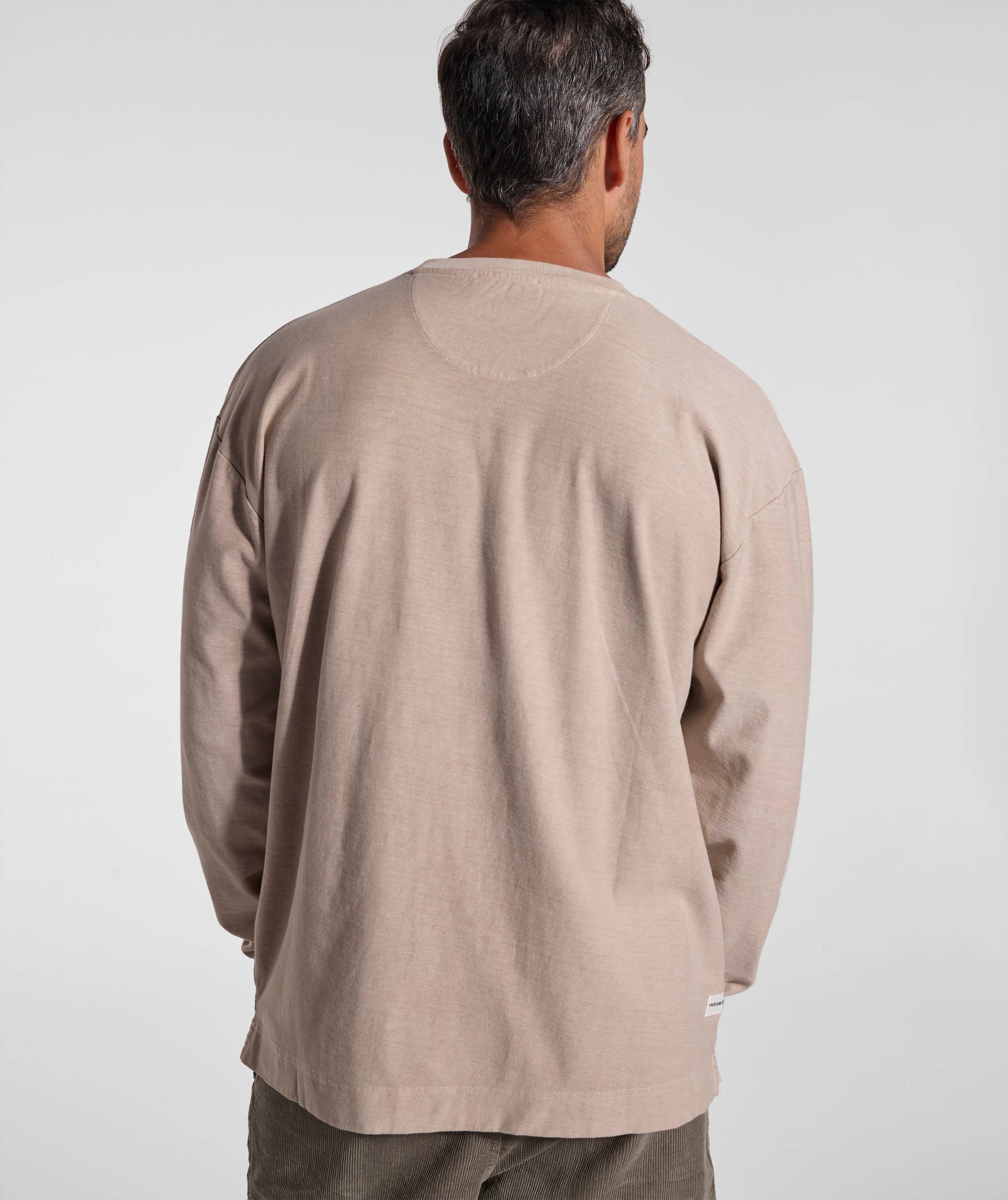 Mens Washed Pocket Long Sleeve Tee - Putty